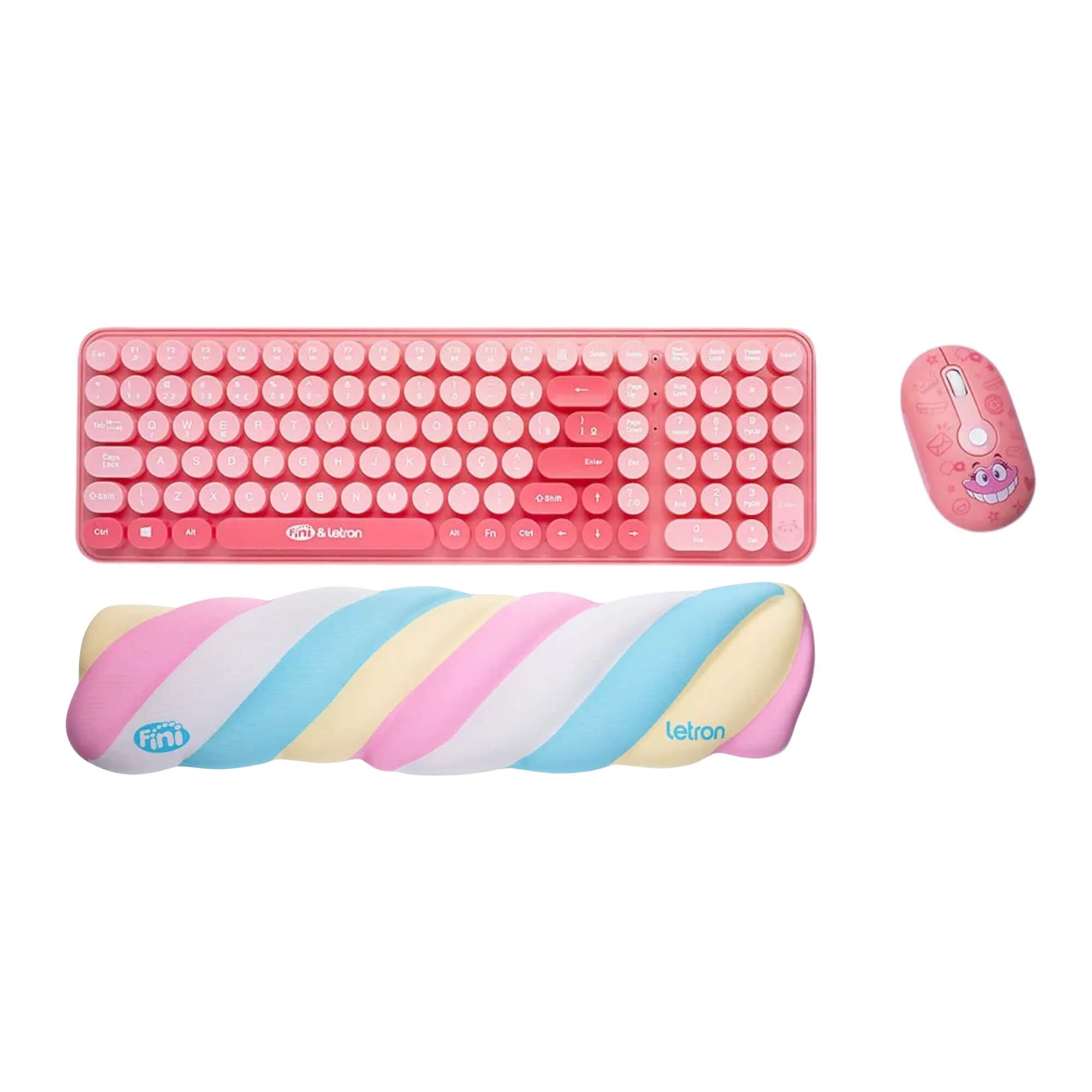 COMP Kit Fini Sem Fio Teclado Mouse Wireless + Fone de Ouvido + Caixa de som + Apoio de Pulso Marshmallow Letron