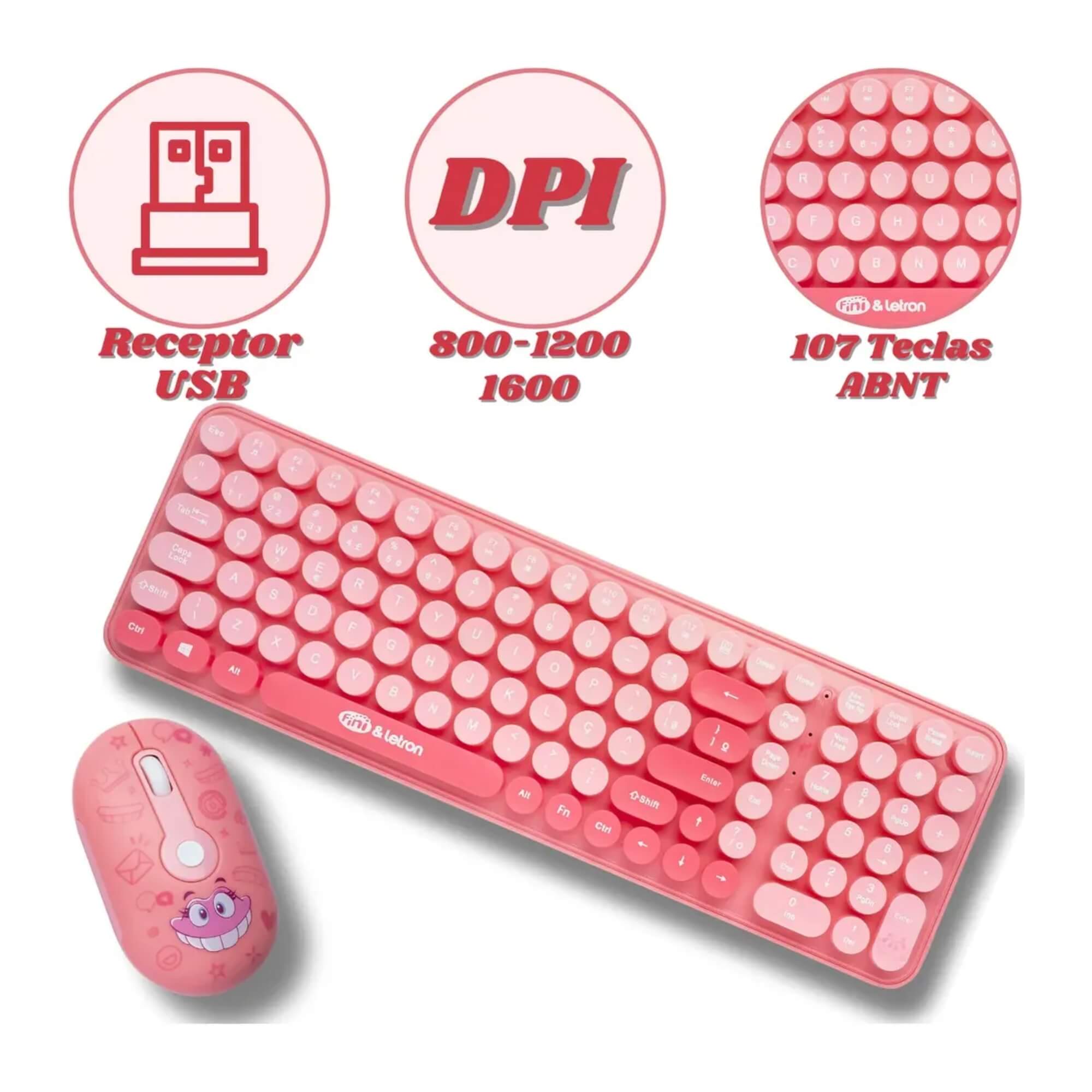COMP Kit Fini Sem Fio Teclado Mouse Wireless + Fone de Ouvido + Caixa de som + Apoio de Pulso Marshmallow Letron