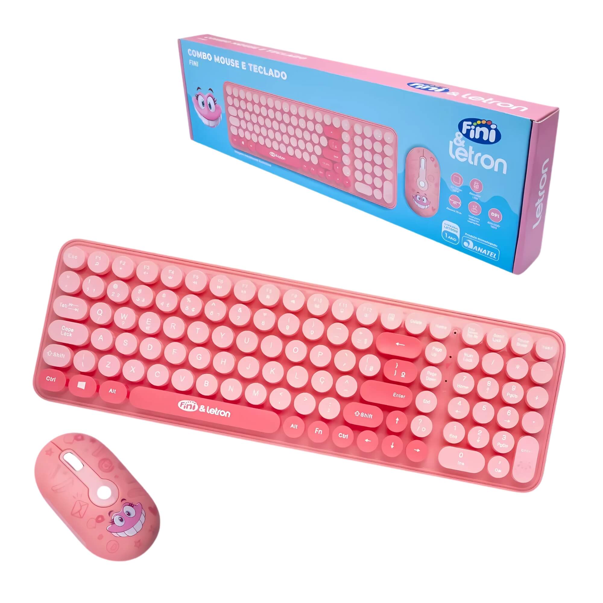 COMP Kit Fini Sem Fio Teclado Mouse Wireless + Fone de Ouvido + Caixa de som + Apoio de Pulso Marshmallow Letron