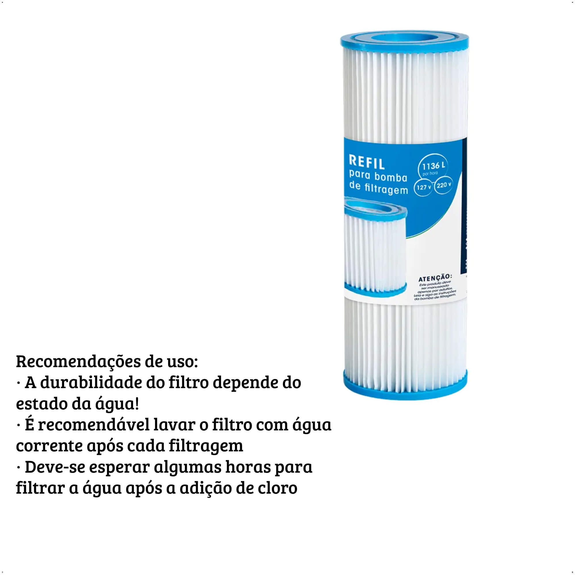 COMP Bomba de Filtragem 1.136L/h Filtro para Piscina 220v + 2 Refis