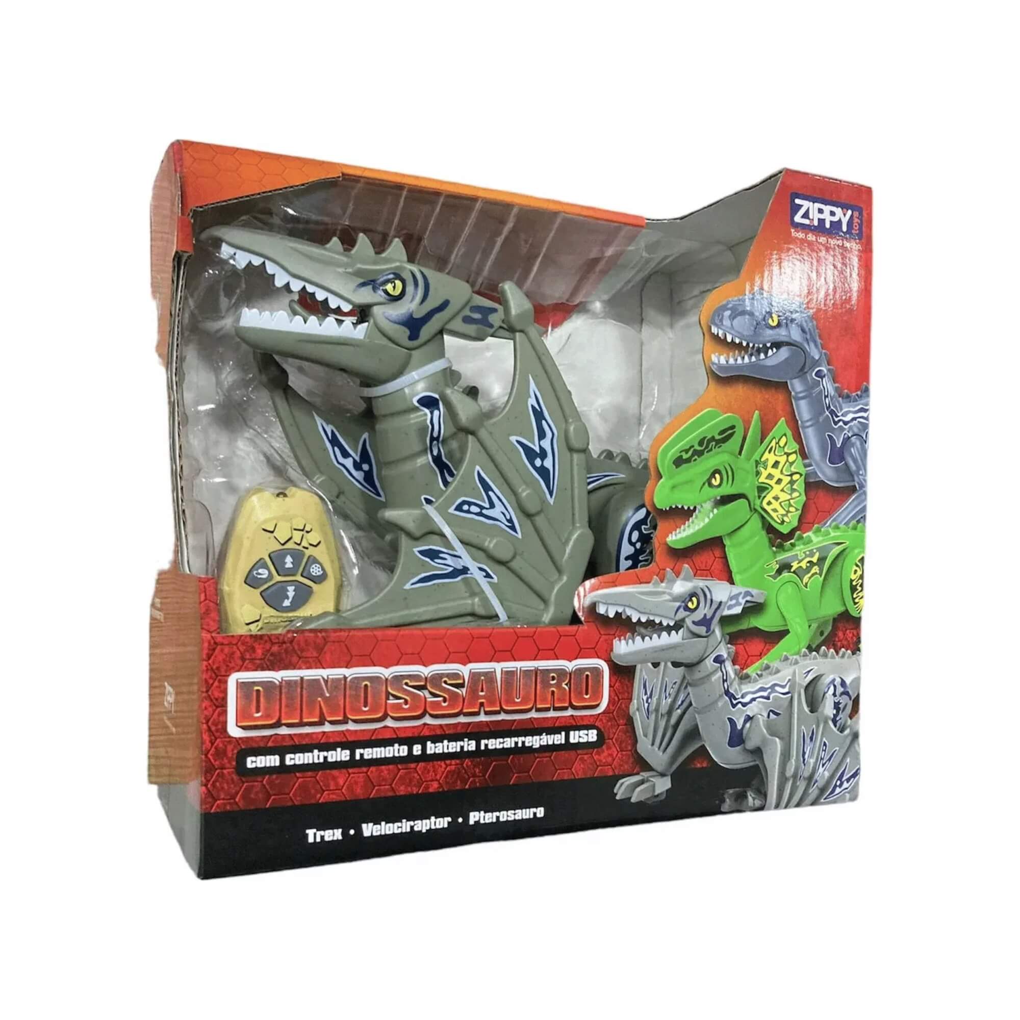 Brinquedo Infantil Dinossauro Pterossauro Velociraptor com Bateria USB e Controle Zippy Toys - RB2388
