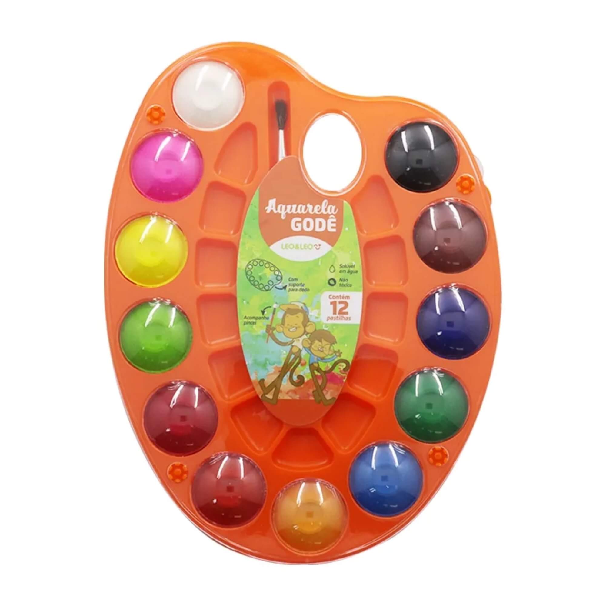 COMP Kit Infantil Criativo Leo&Leo: Avental Infantil Unicórnio + Estojo Aquarela Gode 12 Cores