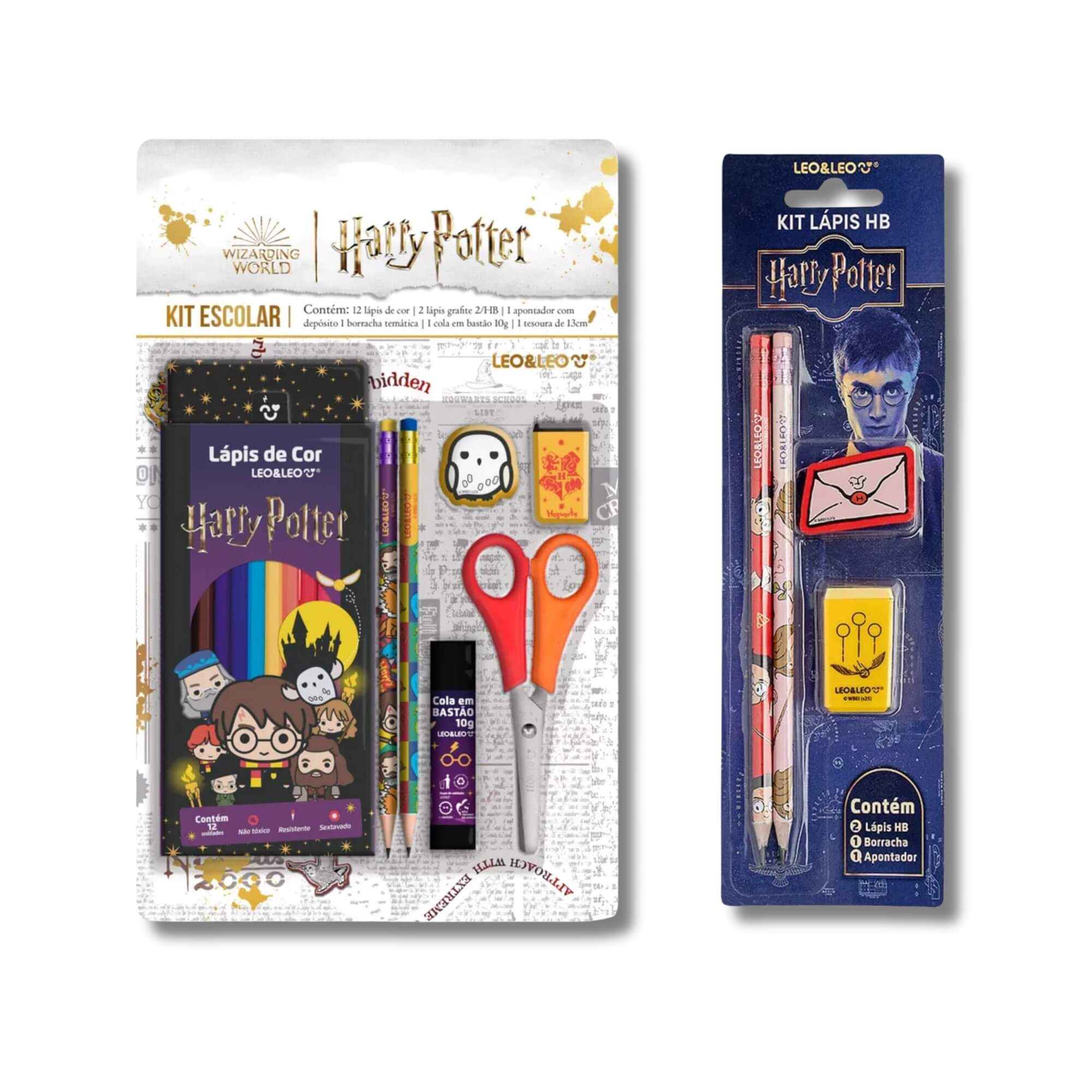 Kit Escolar Harry Potter: Kit Escolar com Lápis de Cor 12 Cores e Acessórios + Kit Lápis HB