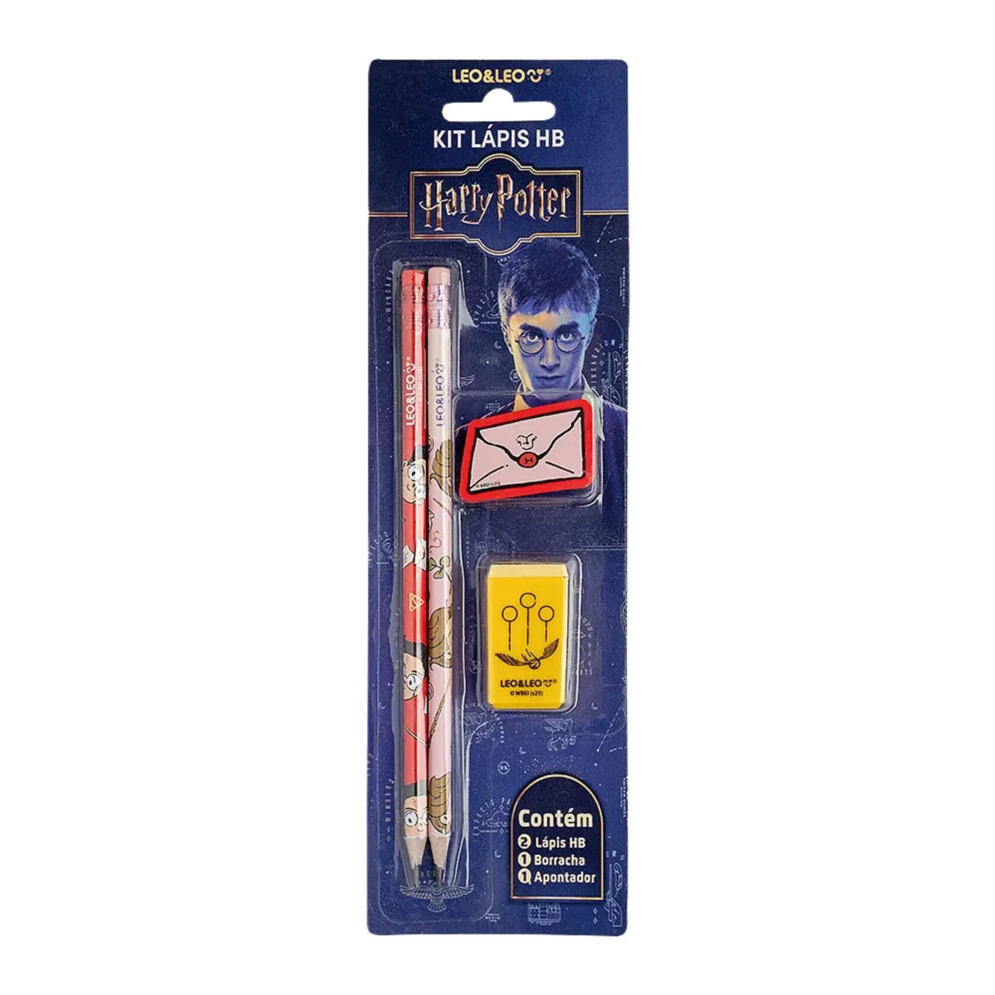 COMP Kit Escolar Harry Potter: Kit Escolar com Lápis de Cor 12 Cores e Acessórios + Kit Lápis HB