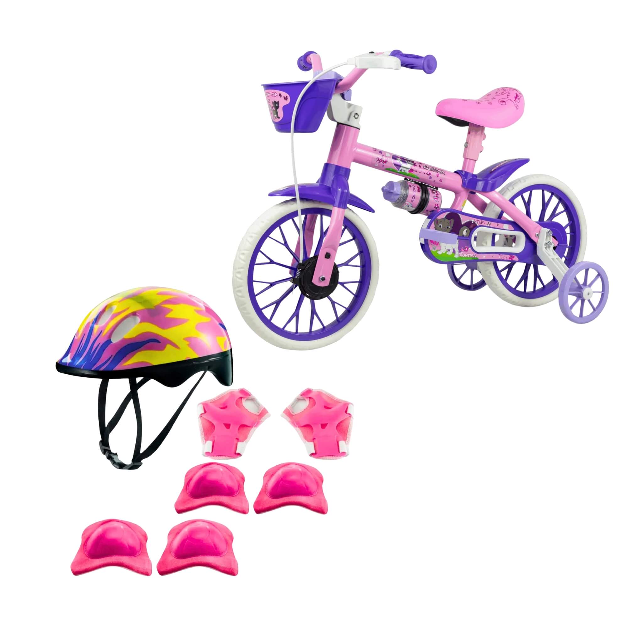 COMP Kit Bicicleta Infantil Aro 12 Nathor + Proteção Completa com Capacete Zippy Toys