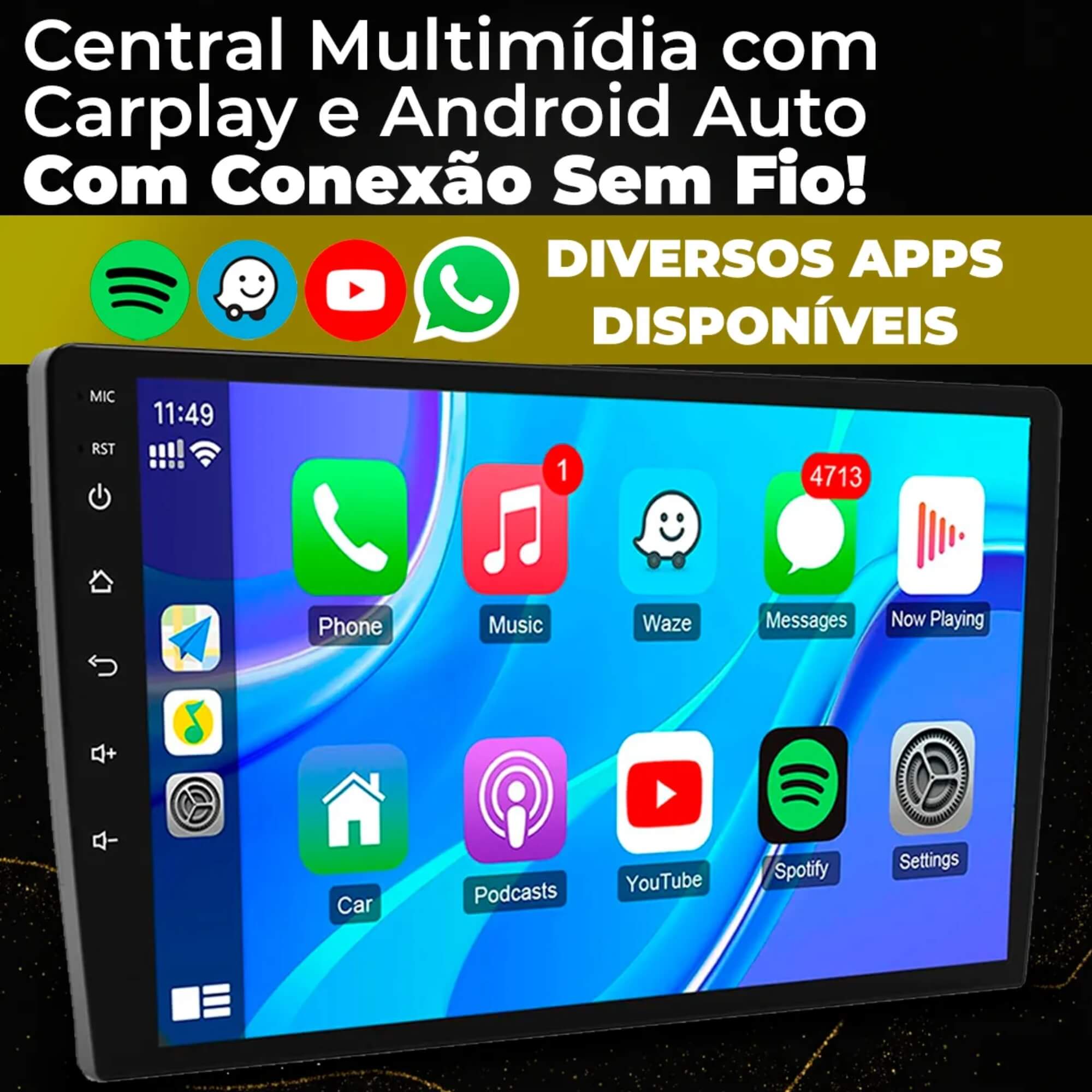COMP Multimídia 9" Espelhamento/USB/BT + Camera de Ré Borboleta