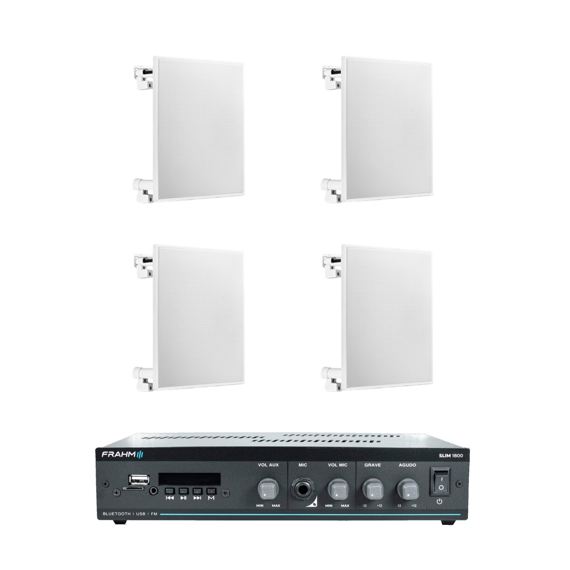 COMP Kit Som Ambiente para Lojas de Roupas e Tênis até 100m² Amplificador + 4 Arandelas  Frahm
