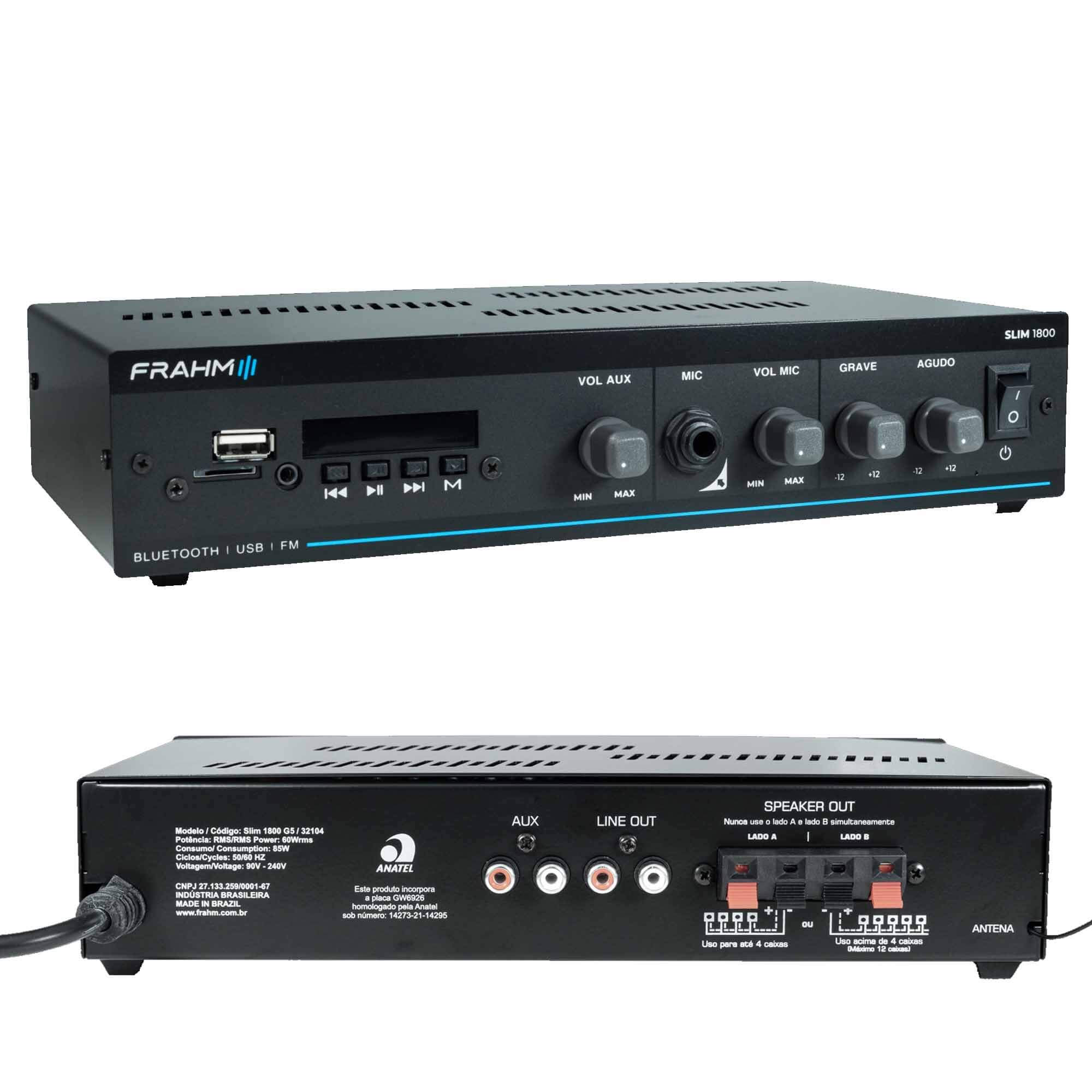 COMP Kit Som Ambiente para Lojas de Roupas e Tênis até 100m² Amplificador + 4 Arandelas  Frahm