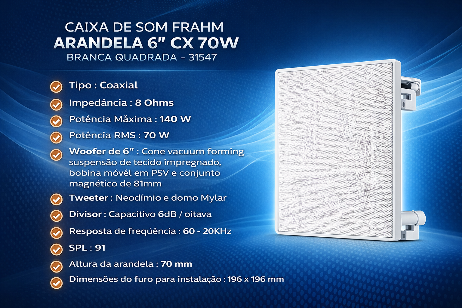 COMP Kit Som Ambiente para Cozinha até 30m² com Amplificador Hs Wall + 2 arandelas 70W