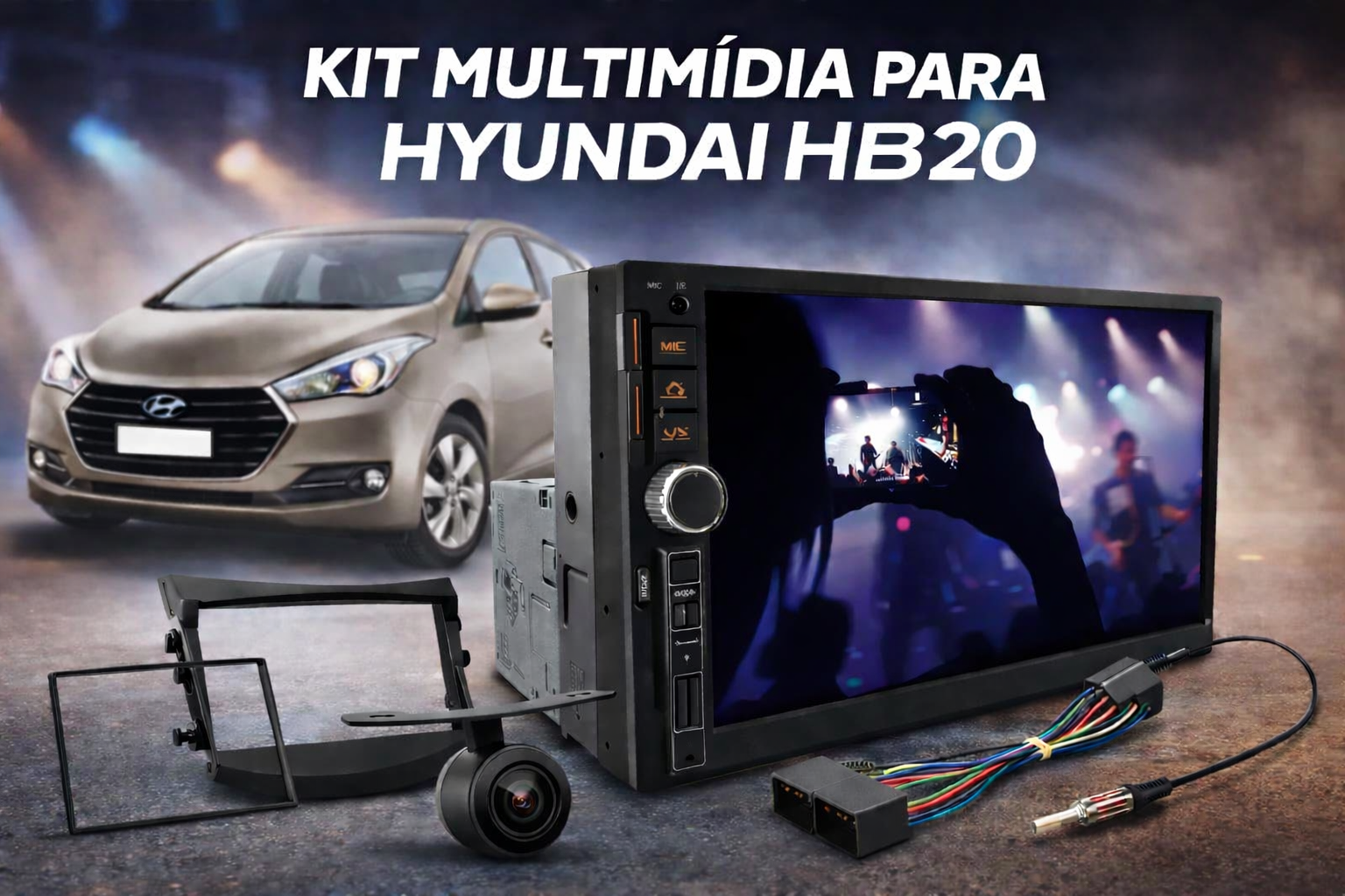 COMP Central Multimídia MP5 HB20 2012 até 2017 + Moldura + Chicotes + Camera de Ré