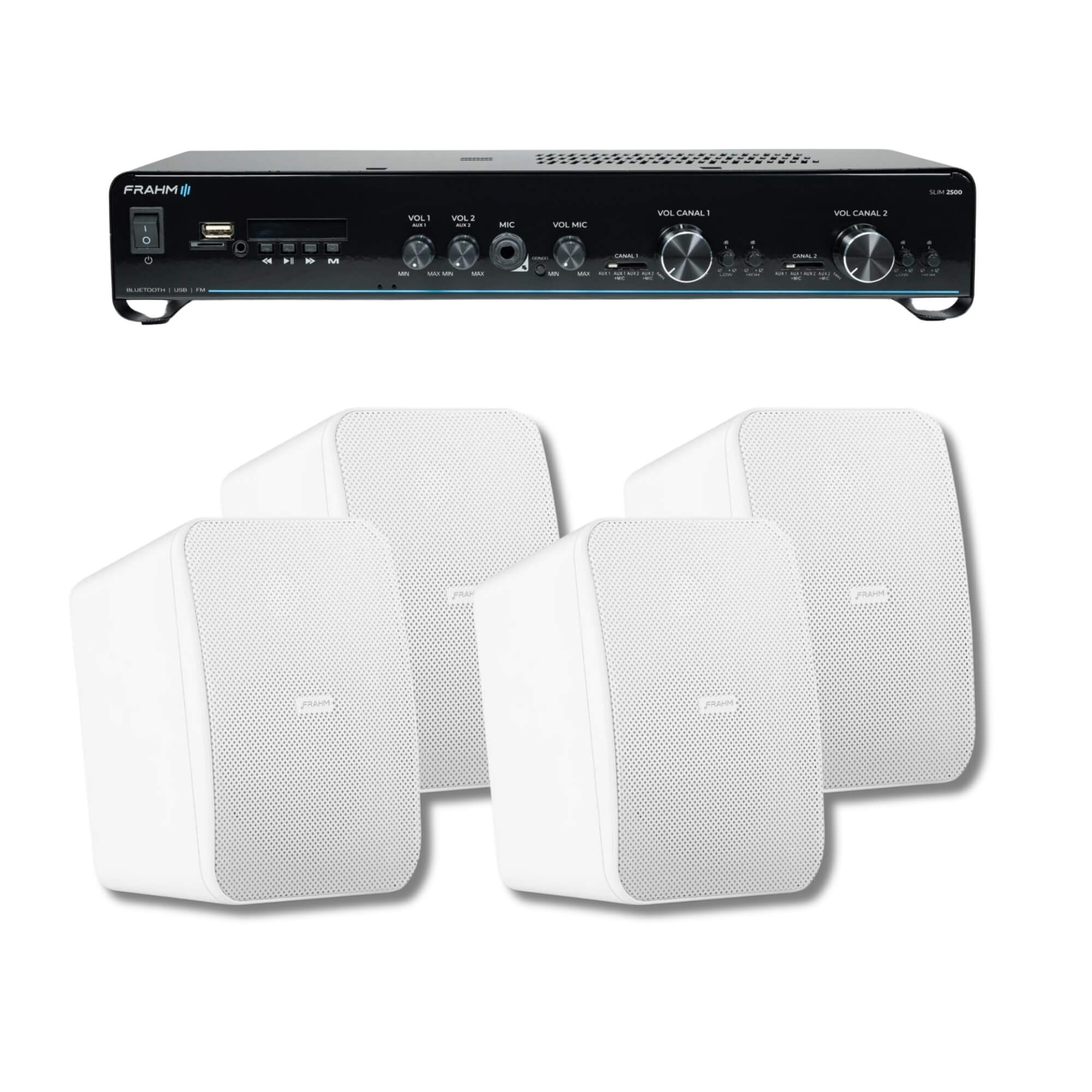 COMP Kit Som para Salas de Aula: Amplificador Slim 2500 G5 + 2 Pares de Caixas de Sobrepor CS5