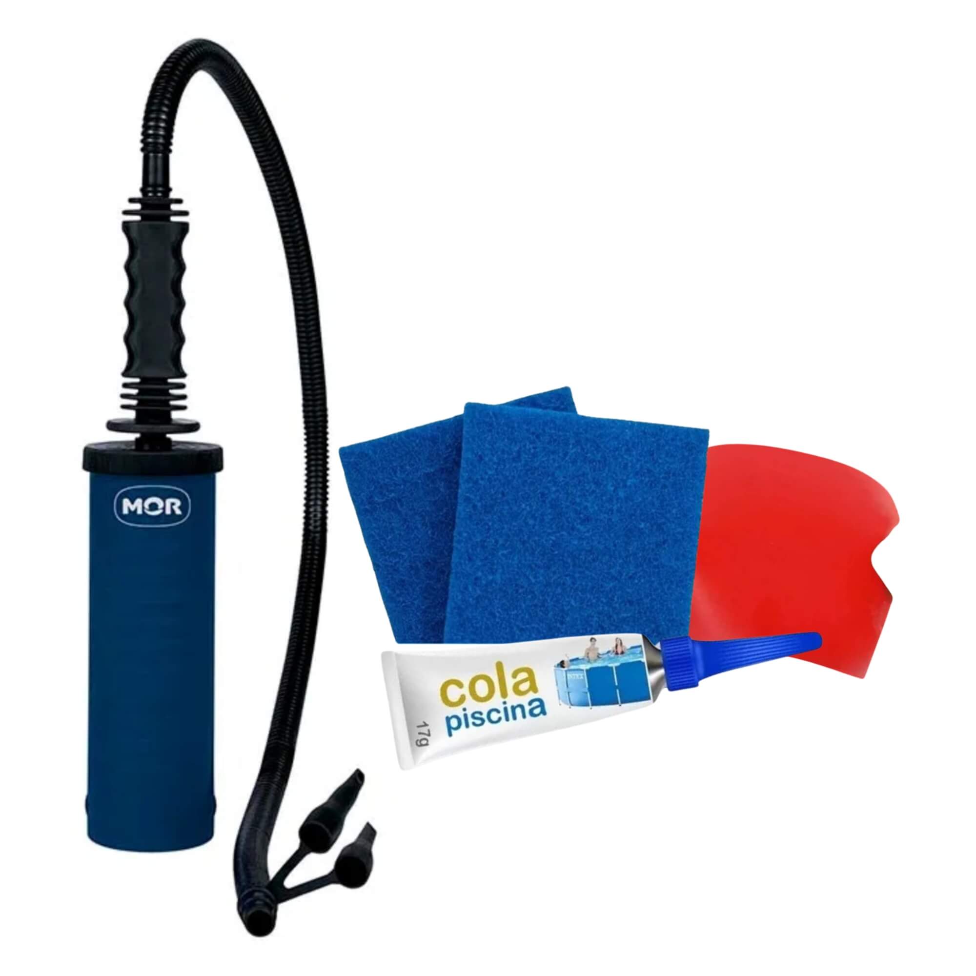 COMP Kit Reparo Piscina + Bomba de Ar Dupla Ação para Boias Bexiga Infláveis