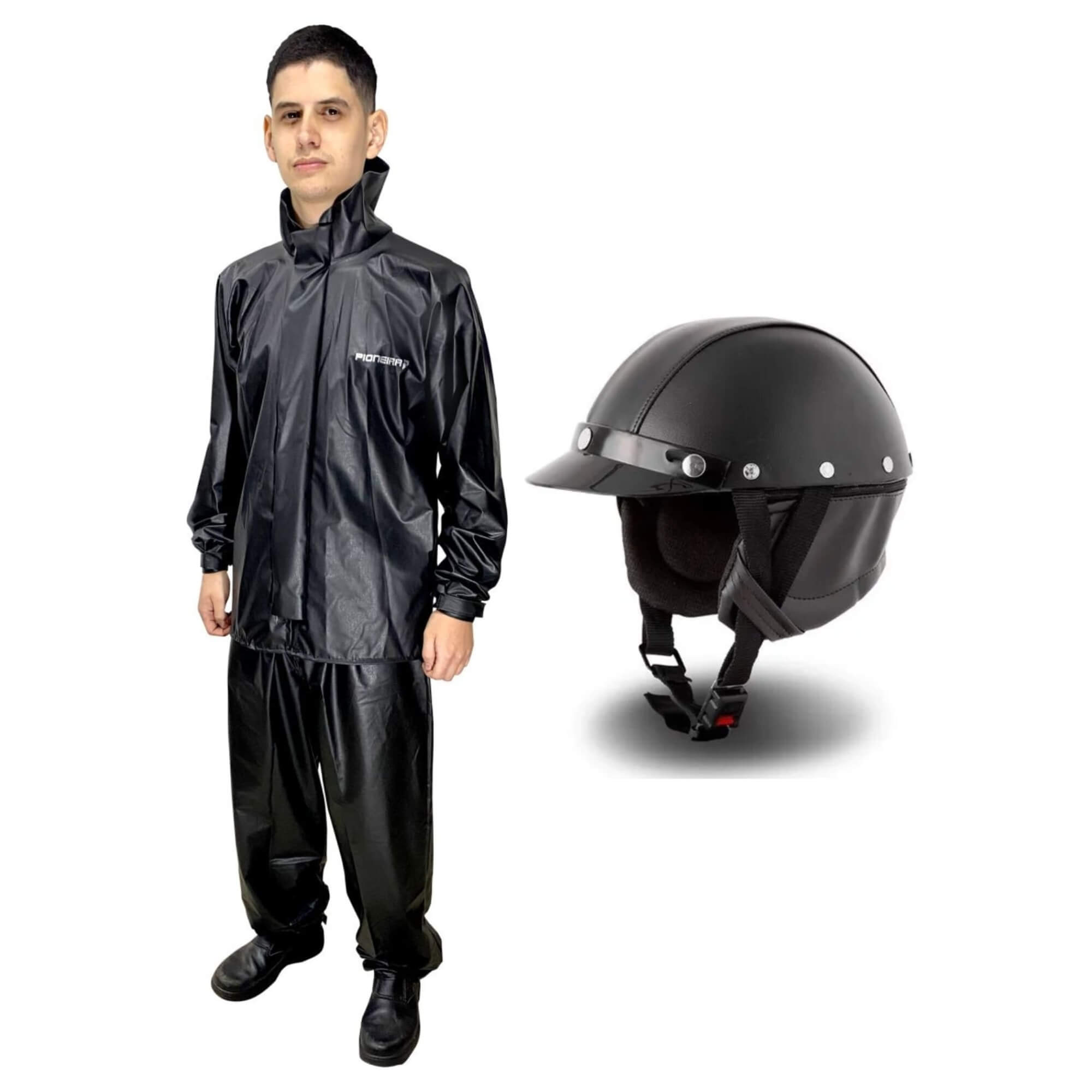 COMP Capacete Aberto Coquinho Scooter Moto Elétrica + Capa de Chuva Tam G Masculino