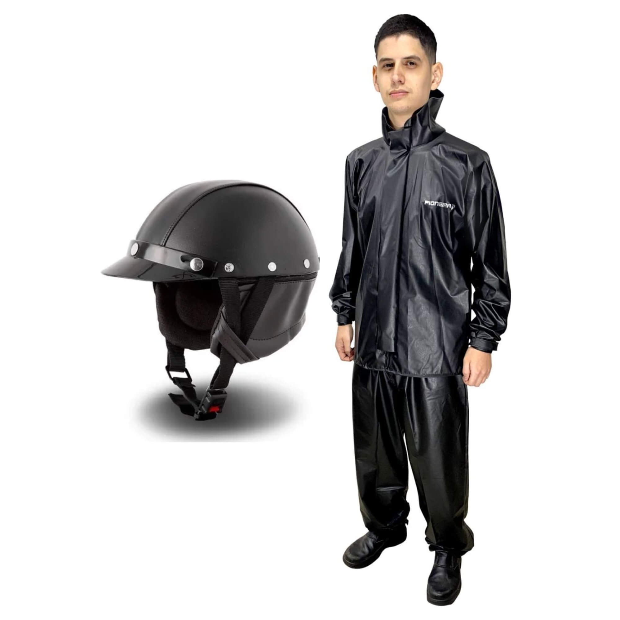 COMP Capacete Aberto Coquinho Scooter Moto Elétrica + Capa de Chuva Tam M Masculino