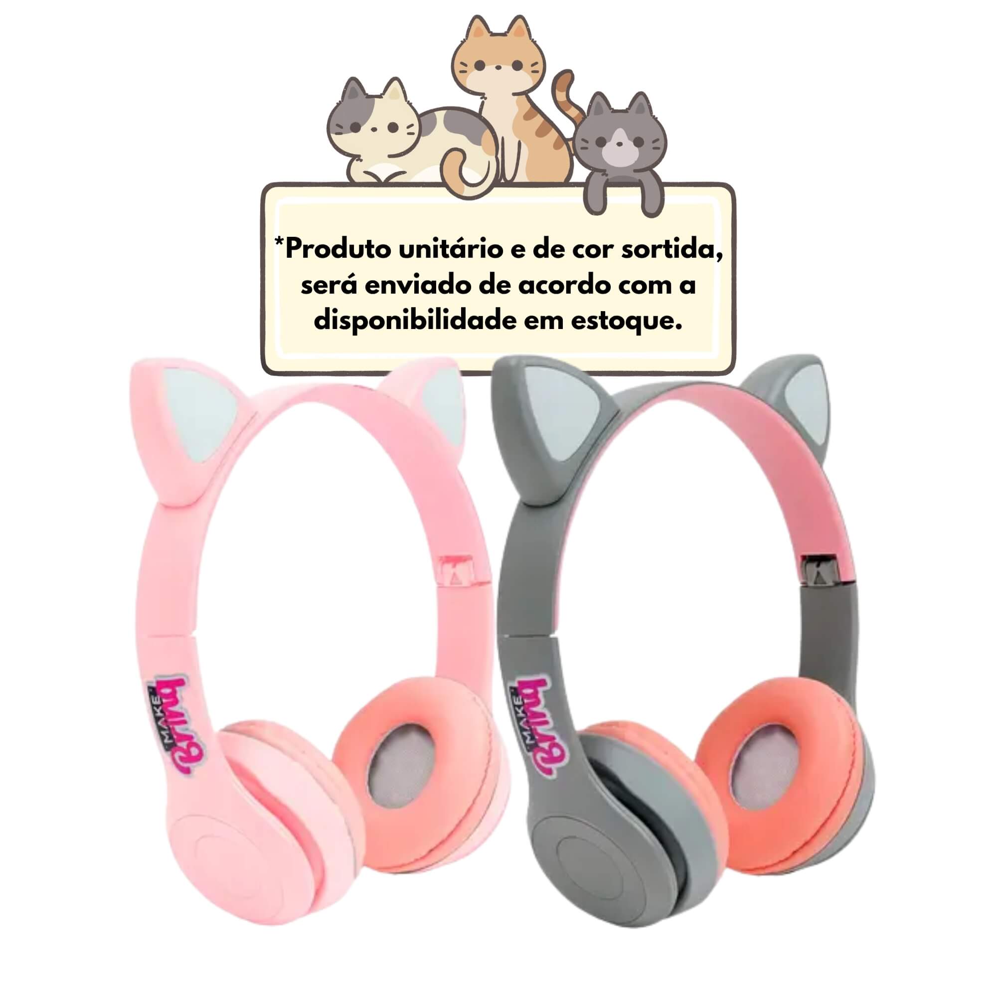 COMP Copo Viagem 300ml Princesas + Cat Fone Bluetooth Dobrável c/ Microfone Cor Sortida