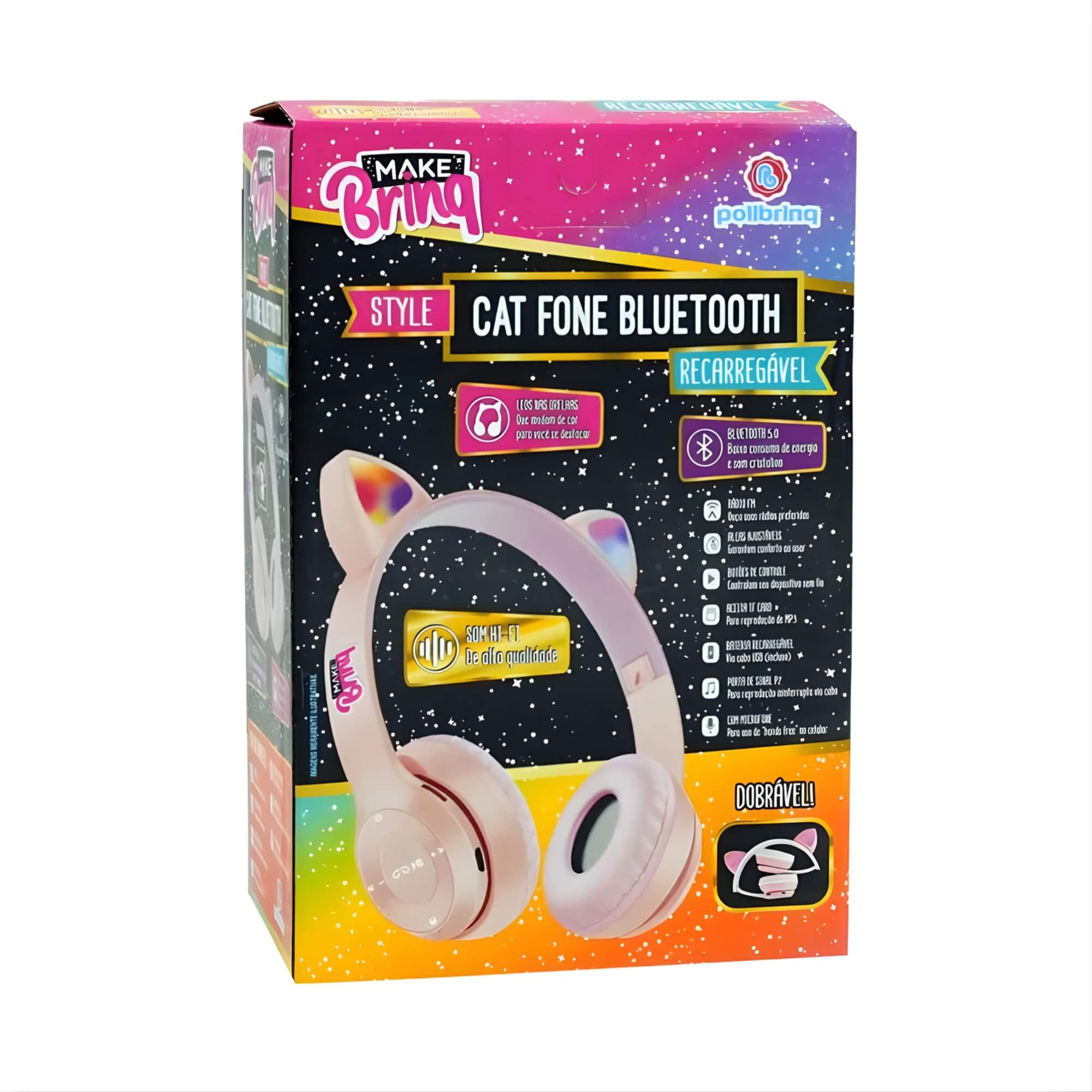 COMP Copo Viagem 300ml Princesas + Cat Fone Bluetooth Dobrável c/ Microfone Cor Sortida