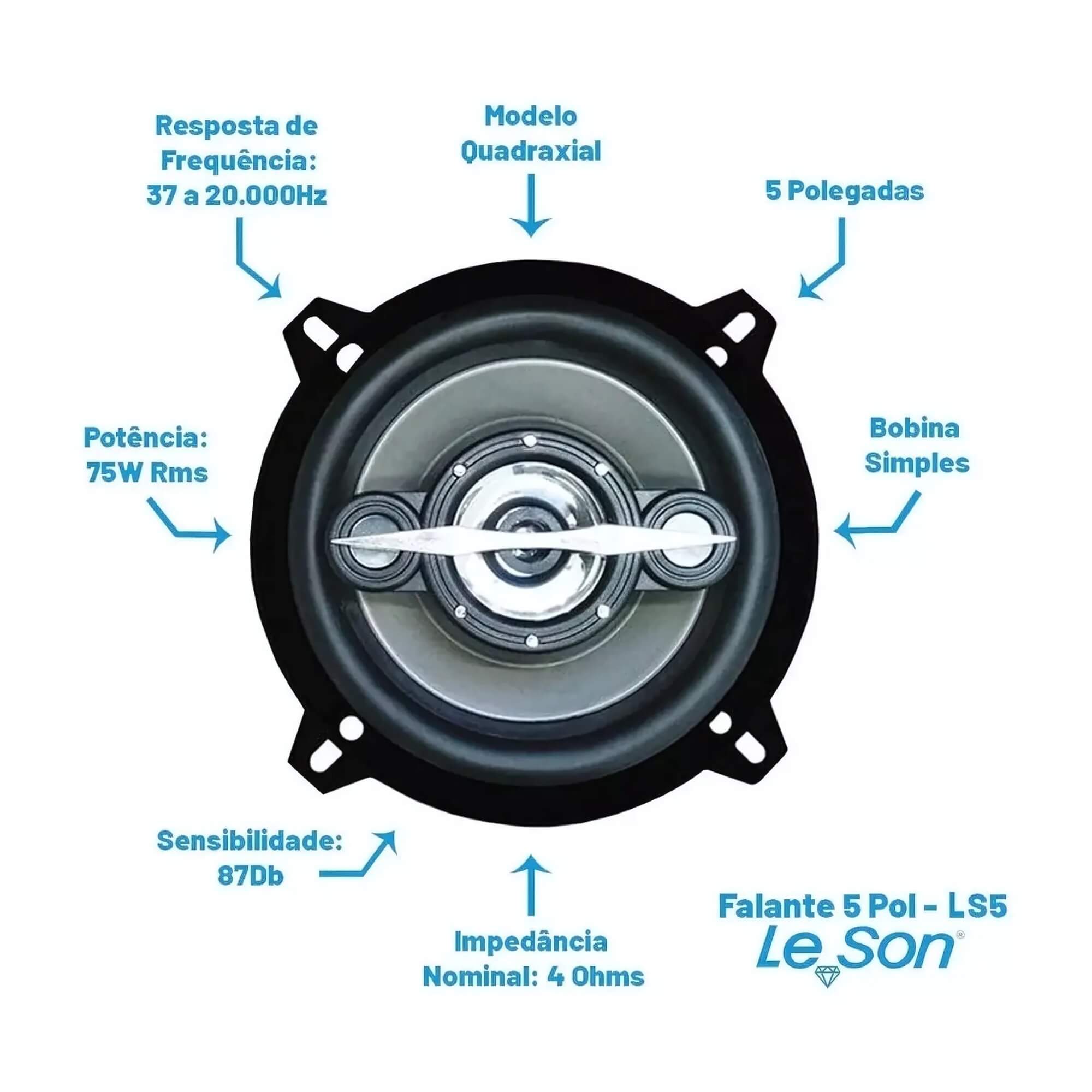 COMP Kit 2 Pares de Alto Falantes 5" Polegadas Quadriaxial LS5 200W 4Ohms
