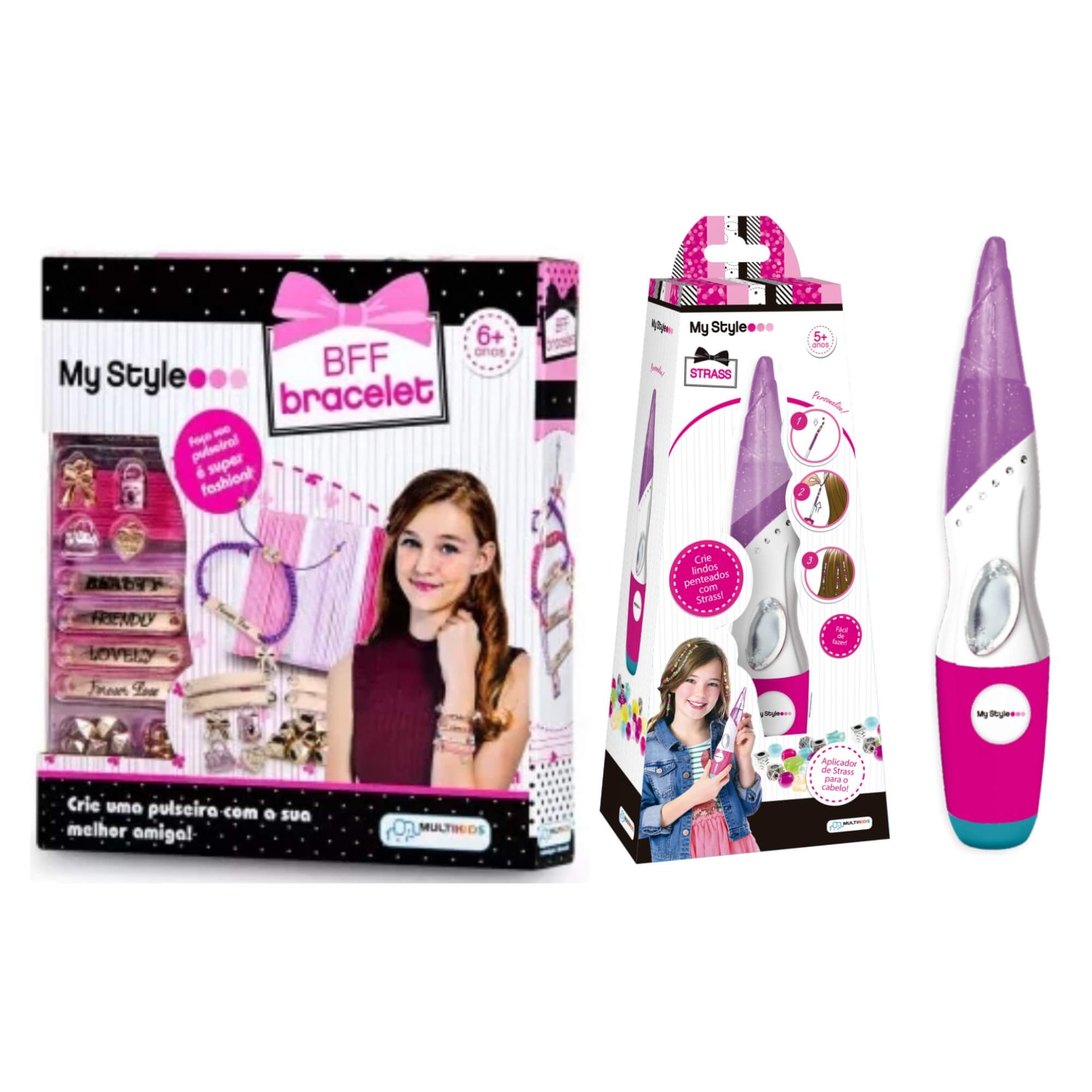 COMP Kit Infantil Aplicador de Strass para Cabelo + Criação de Pulseiras de Miçanga My Style