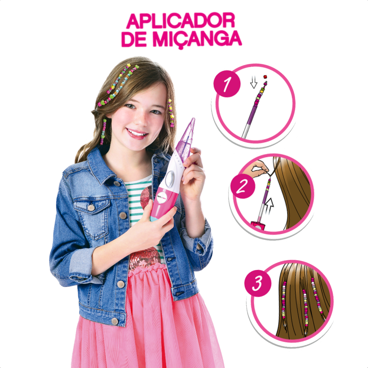 COMP Kit Infantil Aplicador de Strass para Cabelo + Criação de Pulseiras de Miçanga My Style
