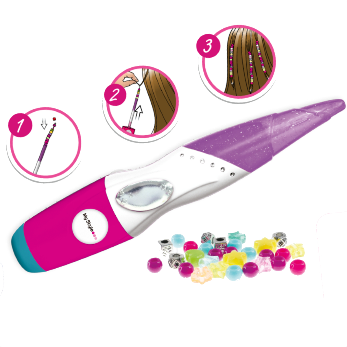 COMP Kit Infantil Aplicador de Strass para Cabelo + Criação de Pulseiras de Miçanga My Style