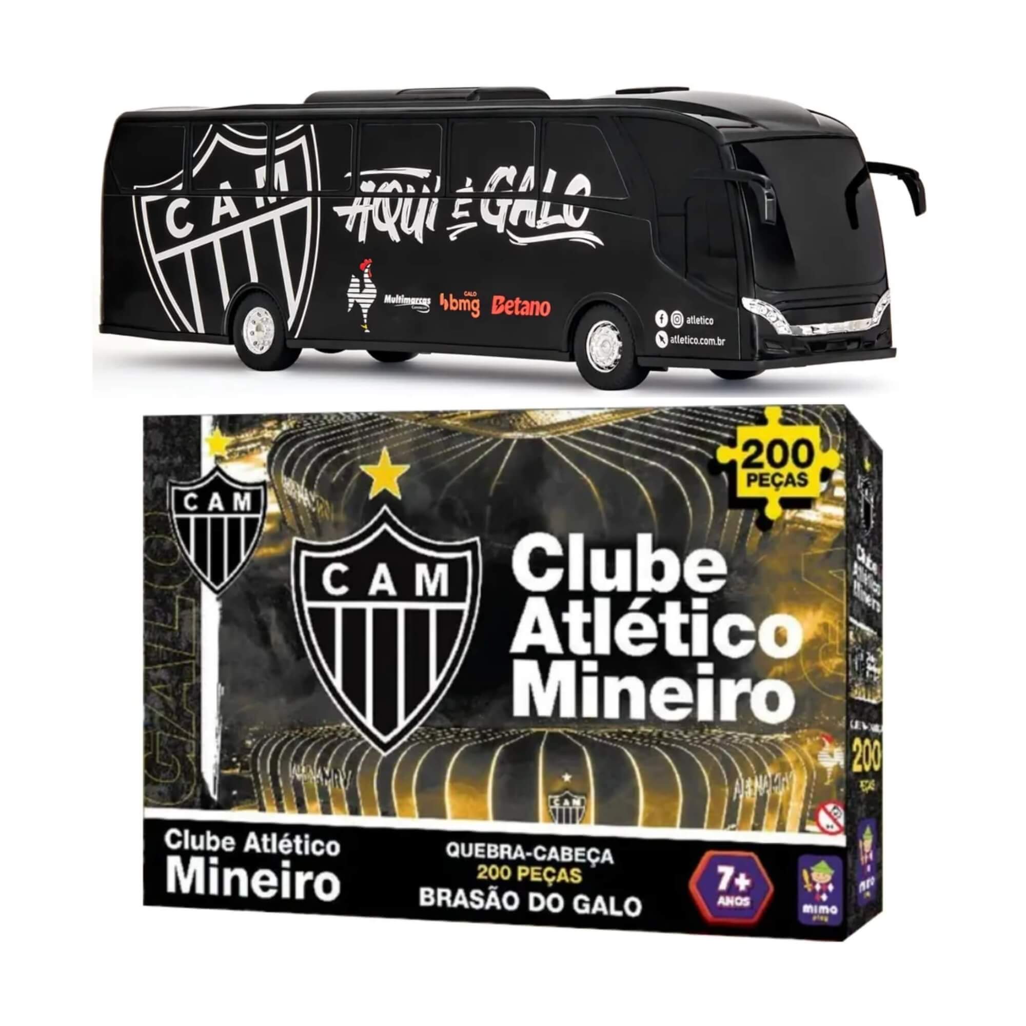 COMP Kit Torcedor Atlético Mineiro Jogo Quebra Cabeça + Ônibus Miniatura