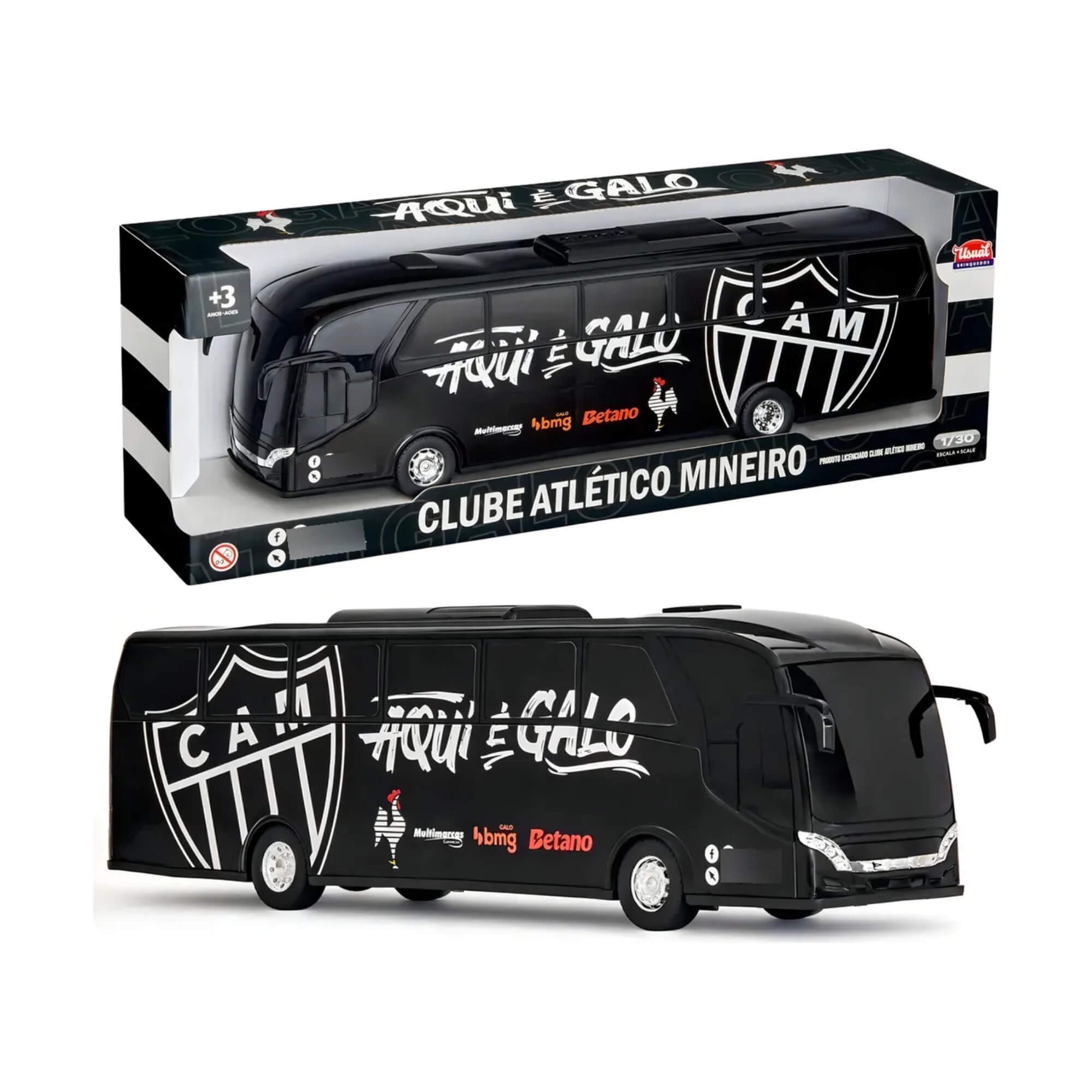 COMP Kit Torcedor Atlético Mineiro Jogo Quebra Cabeça + Ônibus Miniatura