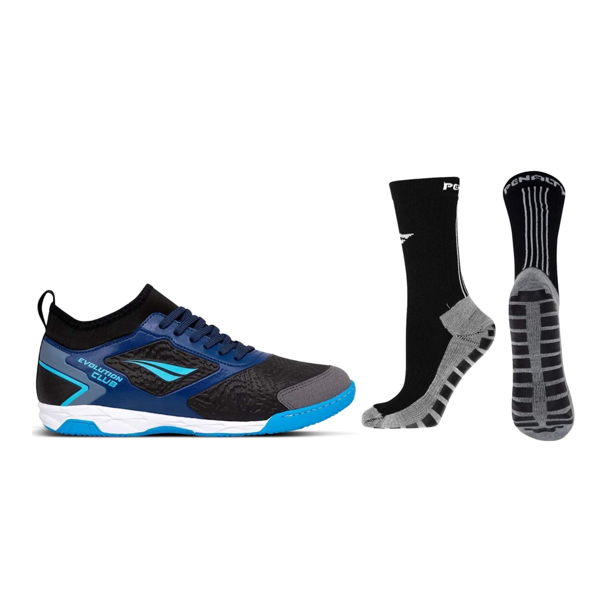 COMP Kit Chuteira Futsal Evolution Club Locker Y-1  Tamanho 41 + Meia Penalty 39-44