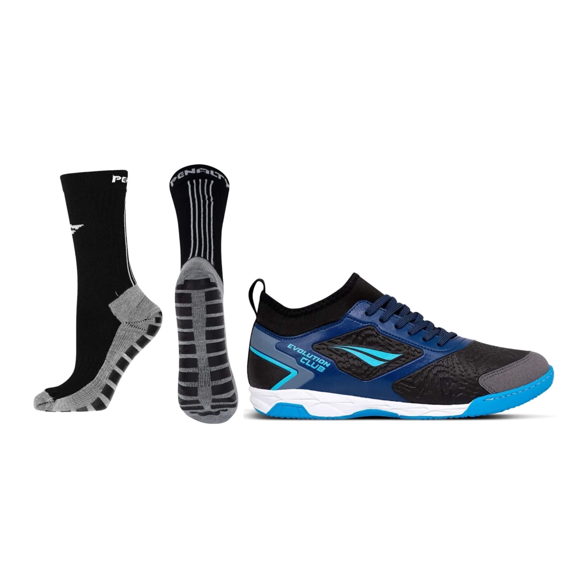 COMP Kit Chuteira Futsal Evolution Club Locker Y-1  Tamanho 40 + Meia Penalty 39-44