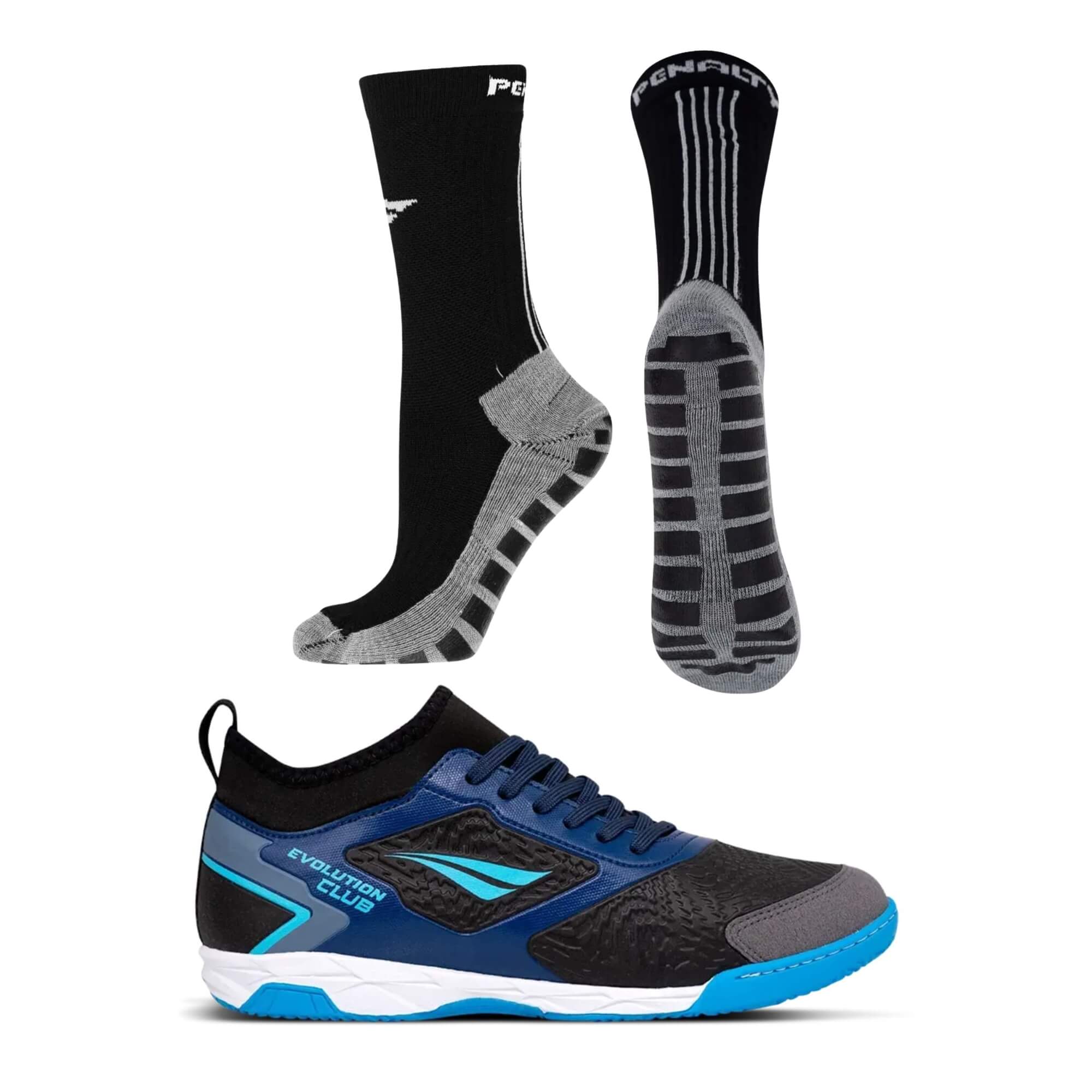 COMP Kit Chuteira Futsal Evolution Club Locker Y-1  Tamanho 39 + Meia Penalty 39-44