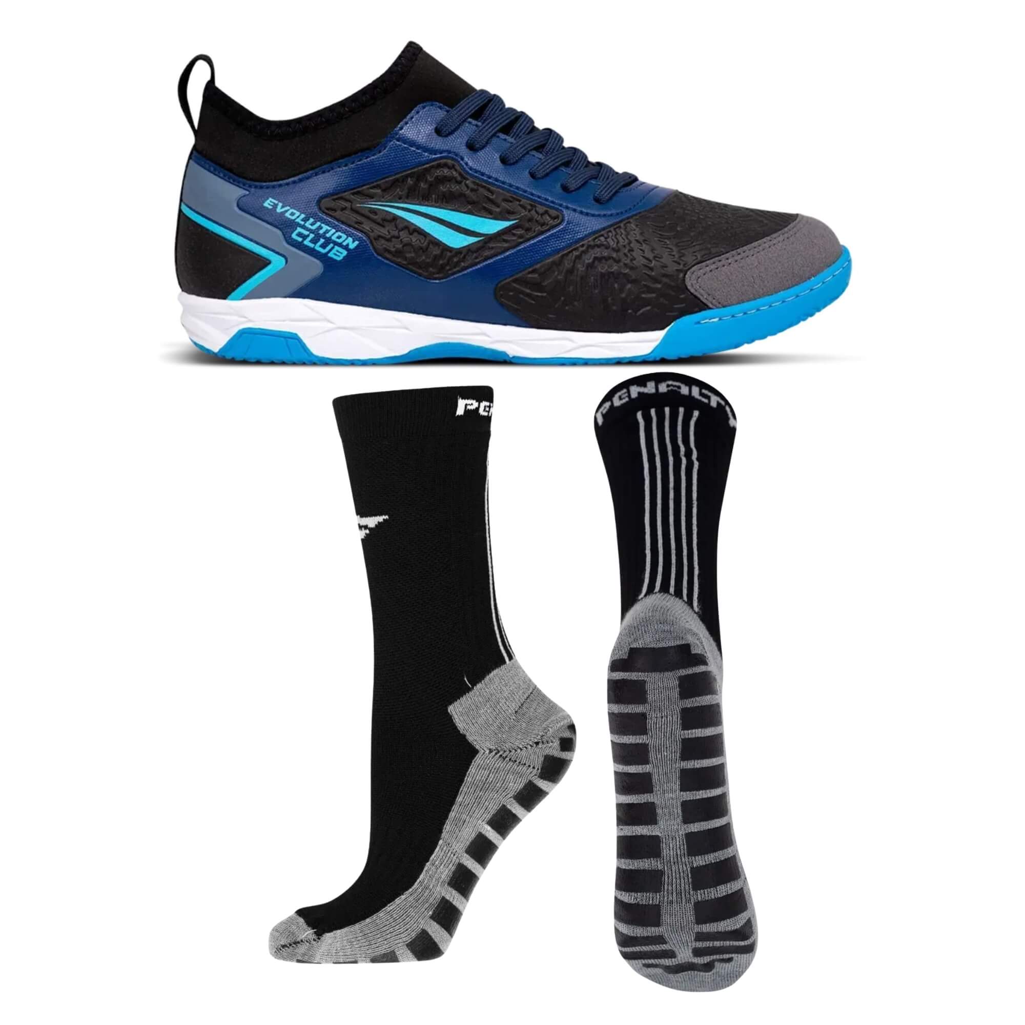 COMP Kit Chuteira Futsal Evolution Club Locker Y-1  Tamanho 38 + Meia Penalty 33-38