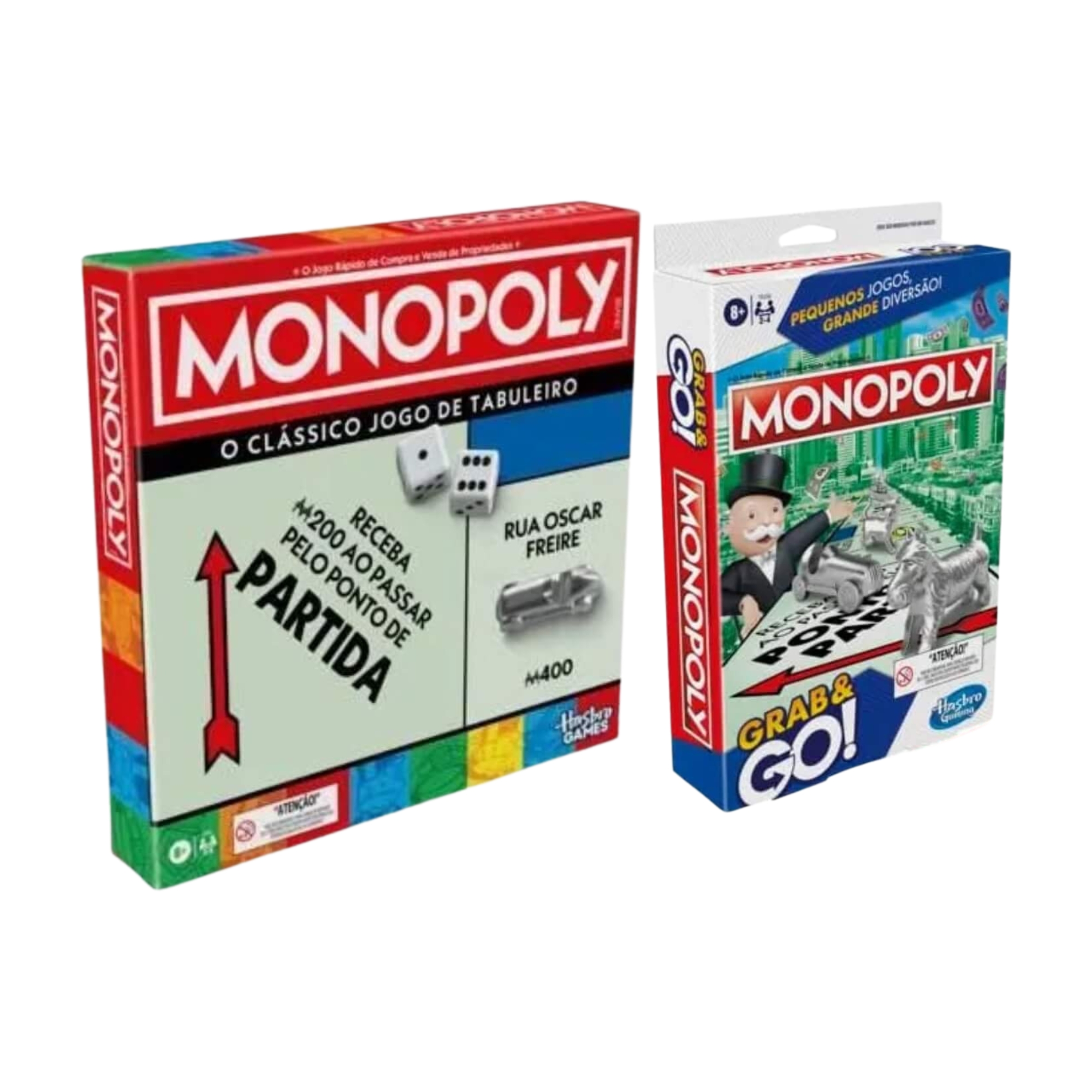 COMP Kit Jogos de Tabuleiro Monopoly Diversão em Família - Clássico + Grab and Go
