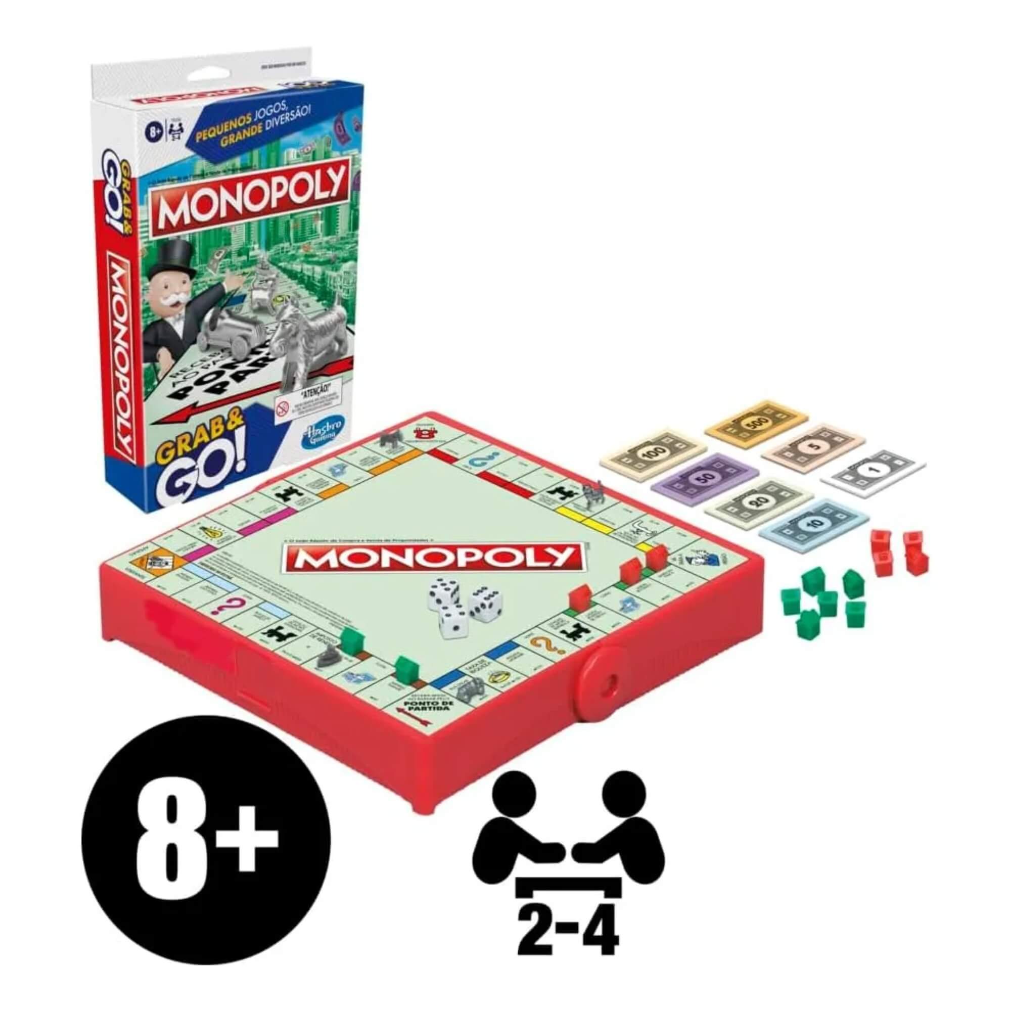 COMP Kit Jogos de Tabuleiro Monopoly Diversão em Família - Clássico + Grab and Go