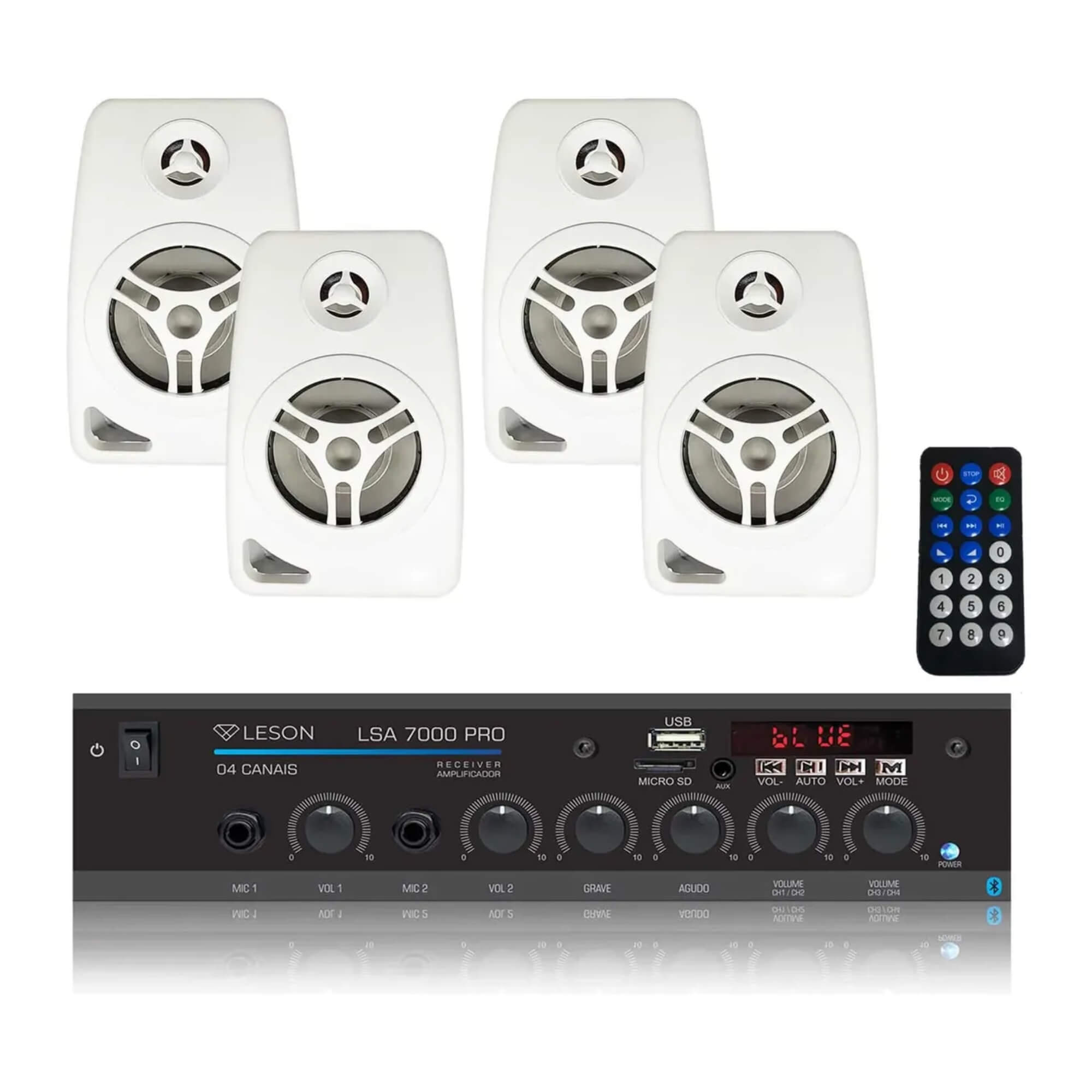 Kit Som Ambiente Receiver Pro 4 Caixas Parede 70W  PRO LESON - 2LS70XB04