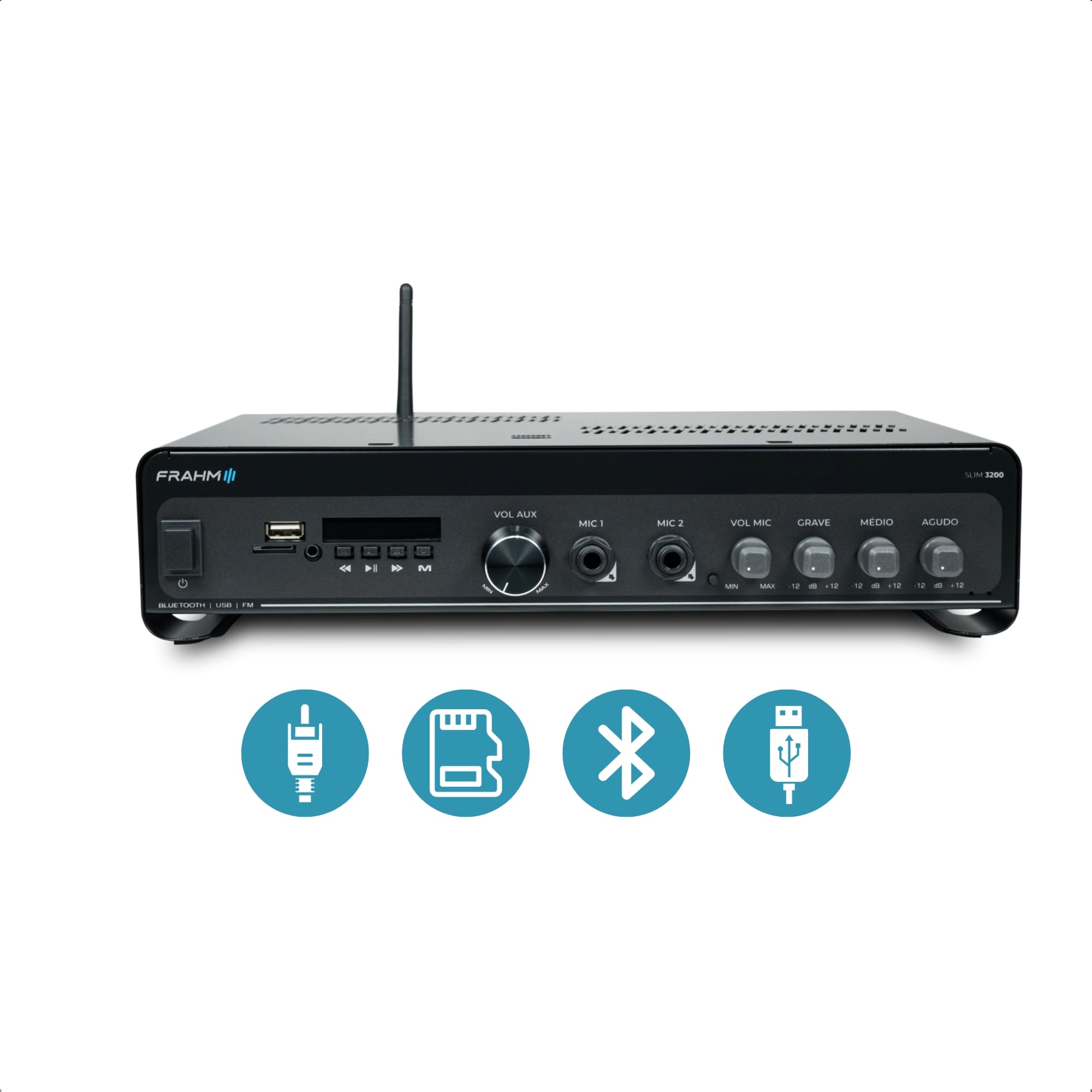 COMP Kit Som Ambiente Bluetooth Frahm Slim 3200 + 6 Caixas Ps200 Plus Cor Preto