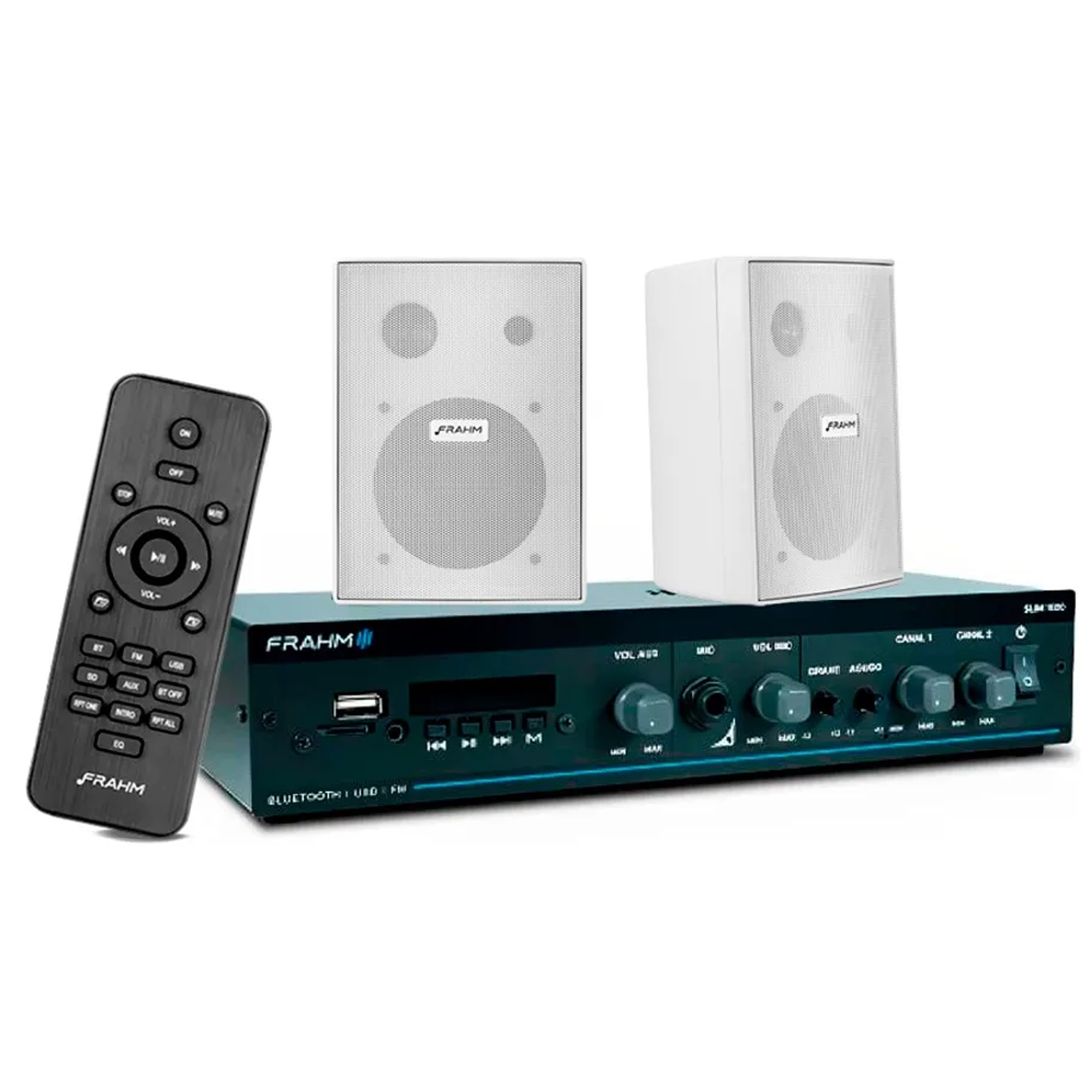 Kit Som Ambiente Bluetooth Frahm Slim 1600 + 2 Caixas Ps200 Branca 60 RMS
