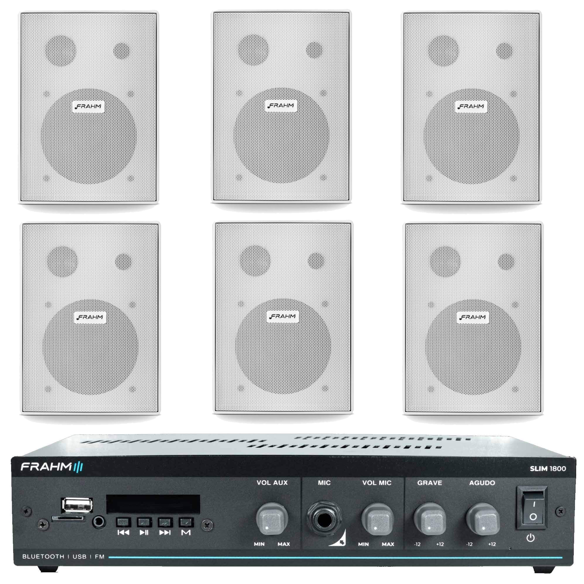 COMP Kit Sonorização Ambiente Slim 1800 Bluetooth+ 6 Caixas Frahm Branca