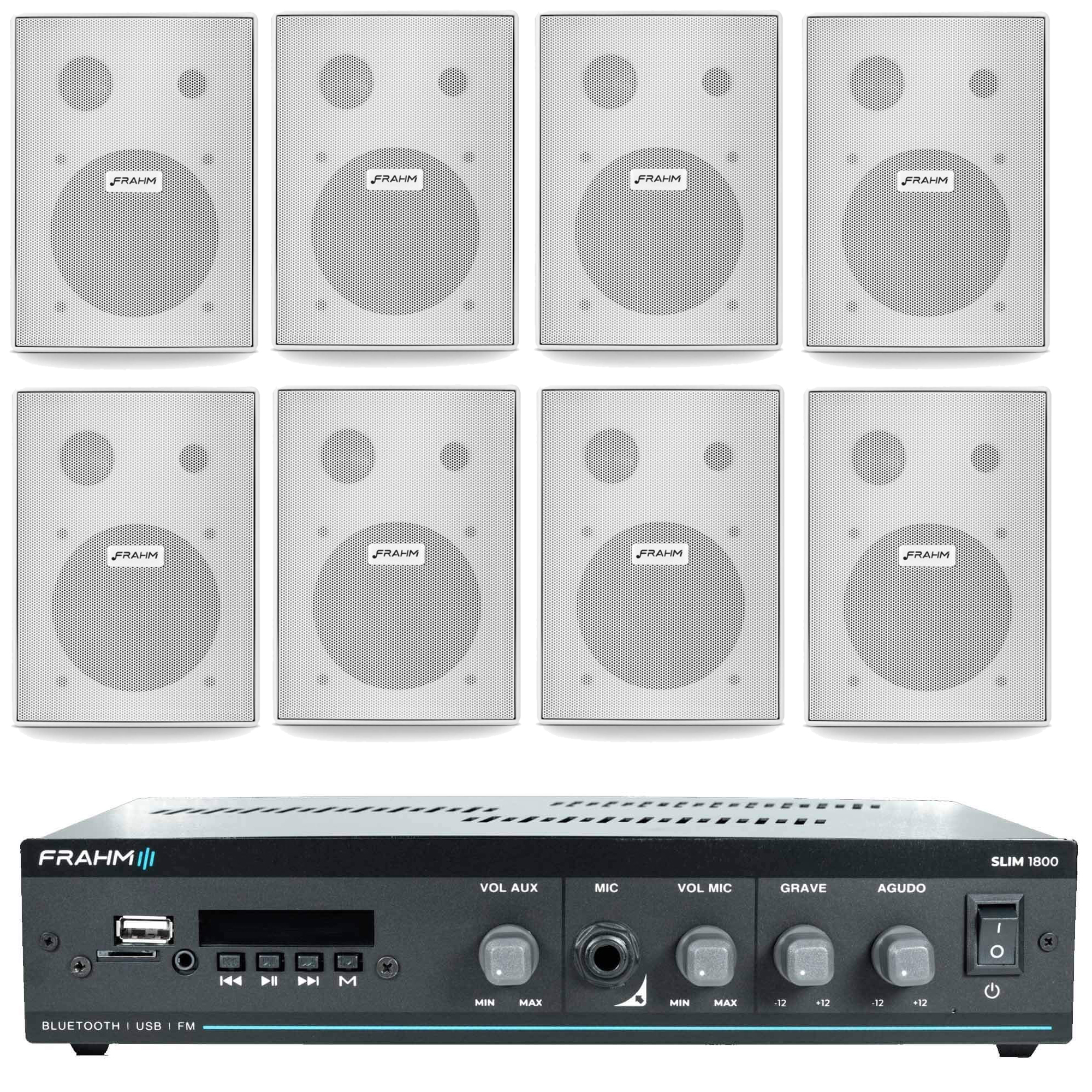 COMP Kit Sonorização Ambiente Slim 1800 Bluetooth+ 8 Caixas Frahm Branca