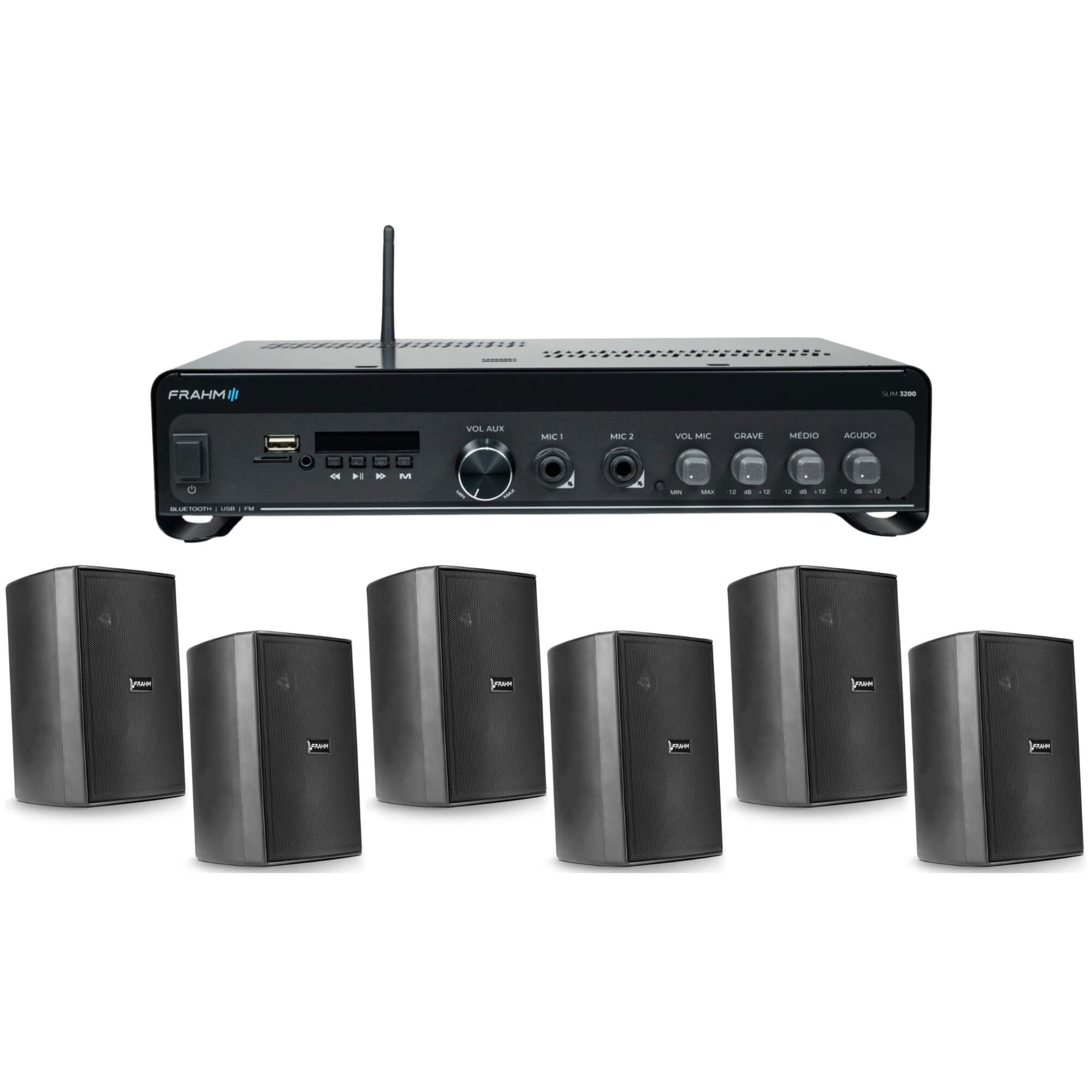 COMP Kit Som Ambiente Amplificador Slim  3200 + 3 Pares de Caixas de Som PS 200