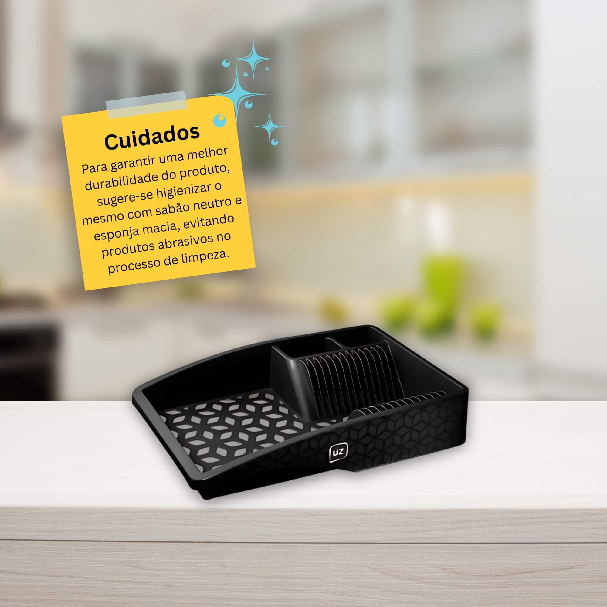 COMP Kit Escorredor de Louça + de Talheres Preto Pia Cozinha Multiuso