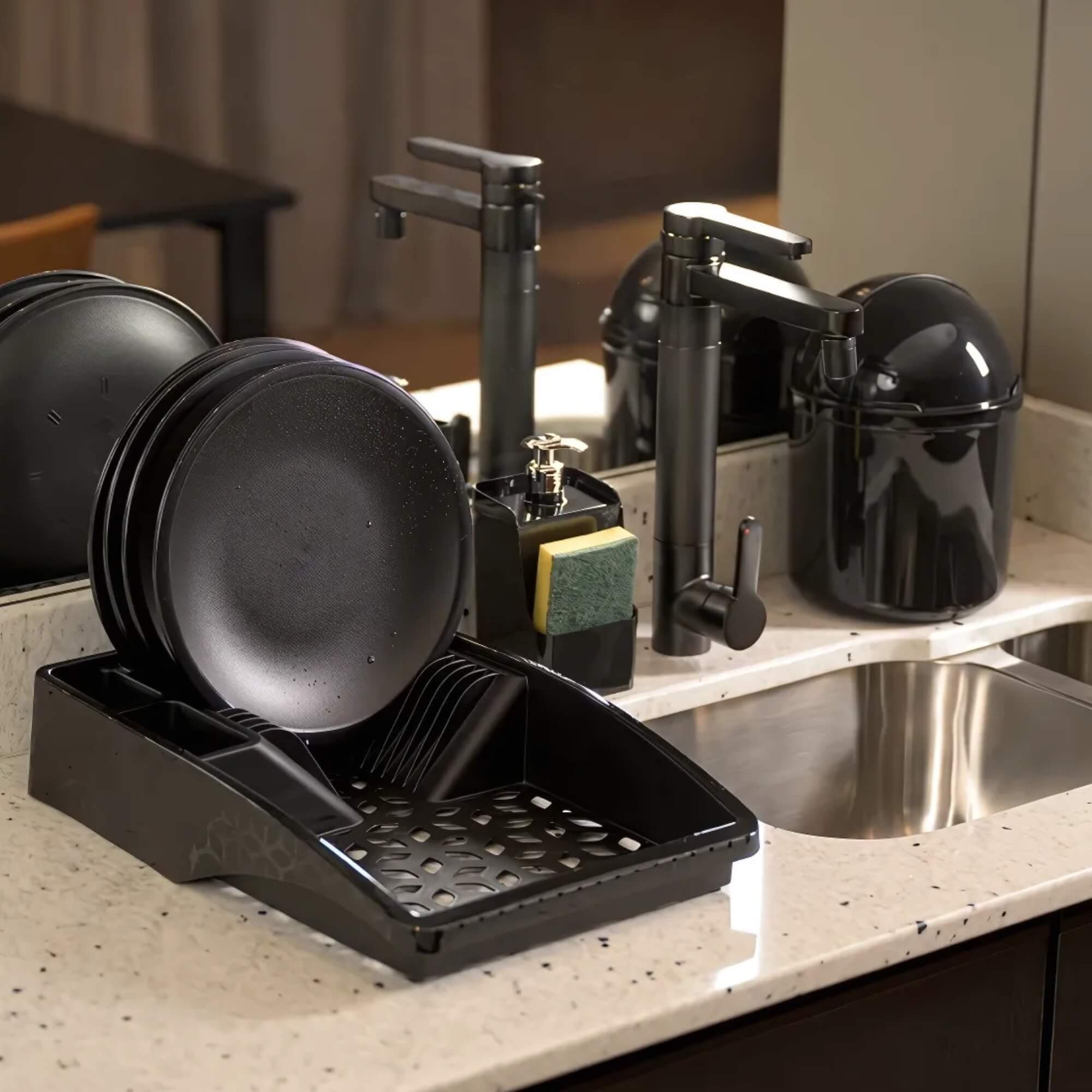 COMP Kit Escorredor de Louça + de Talheres Preto Pia Cozinha Multiuso