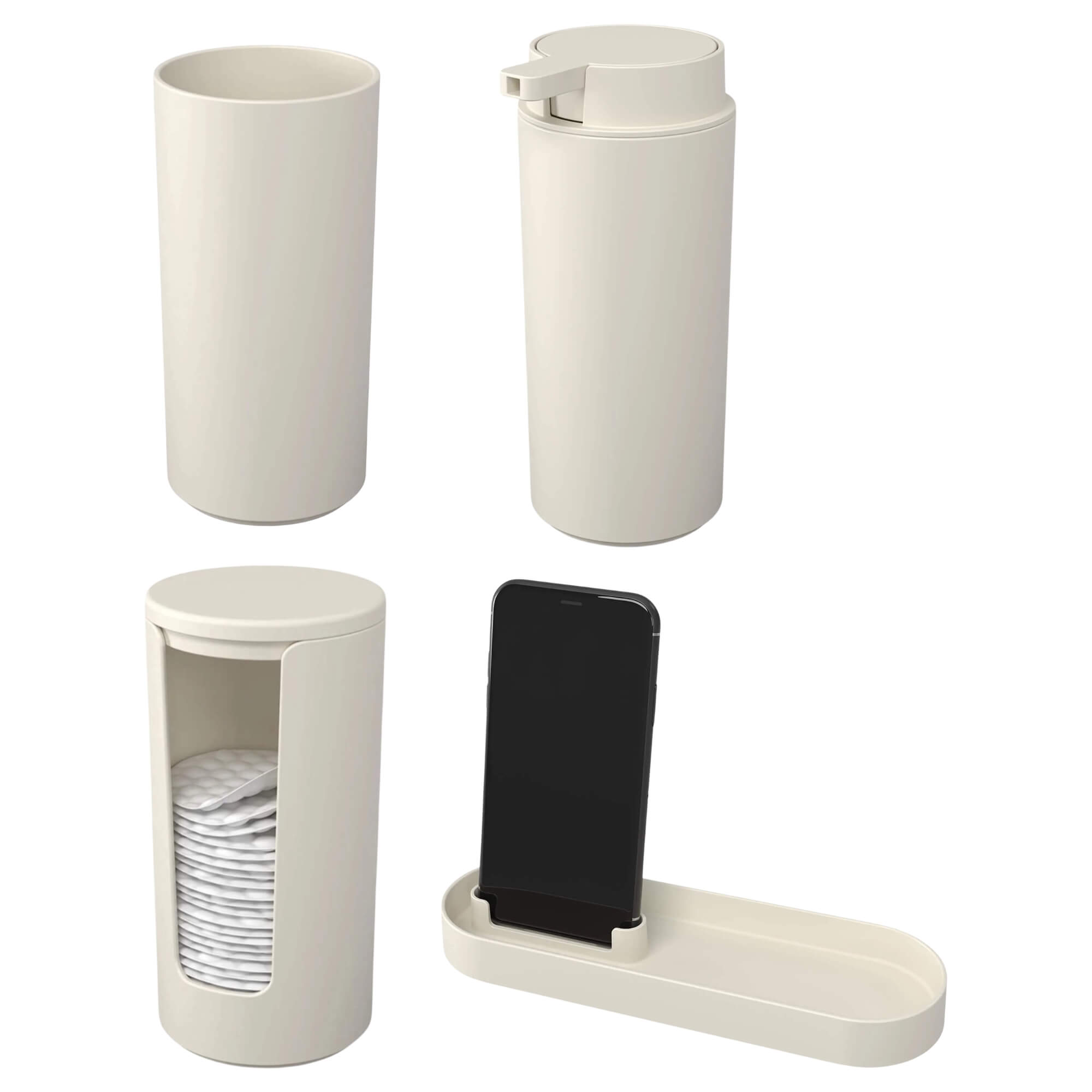 COMP Kit Banheiro Porta Algodão + Porta Sabonete Líquido + Bandeja + Porta Escovas