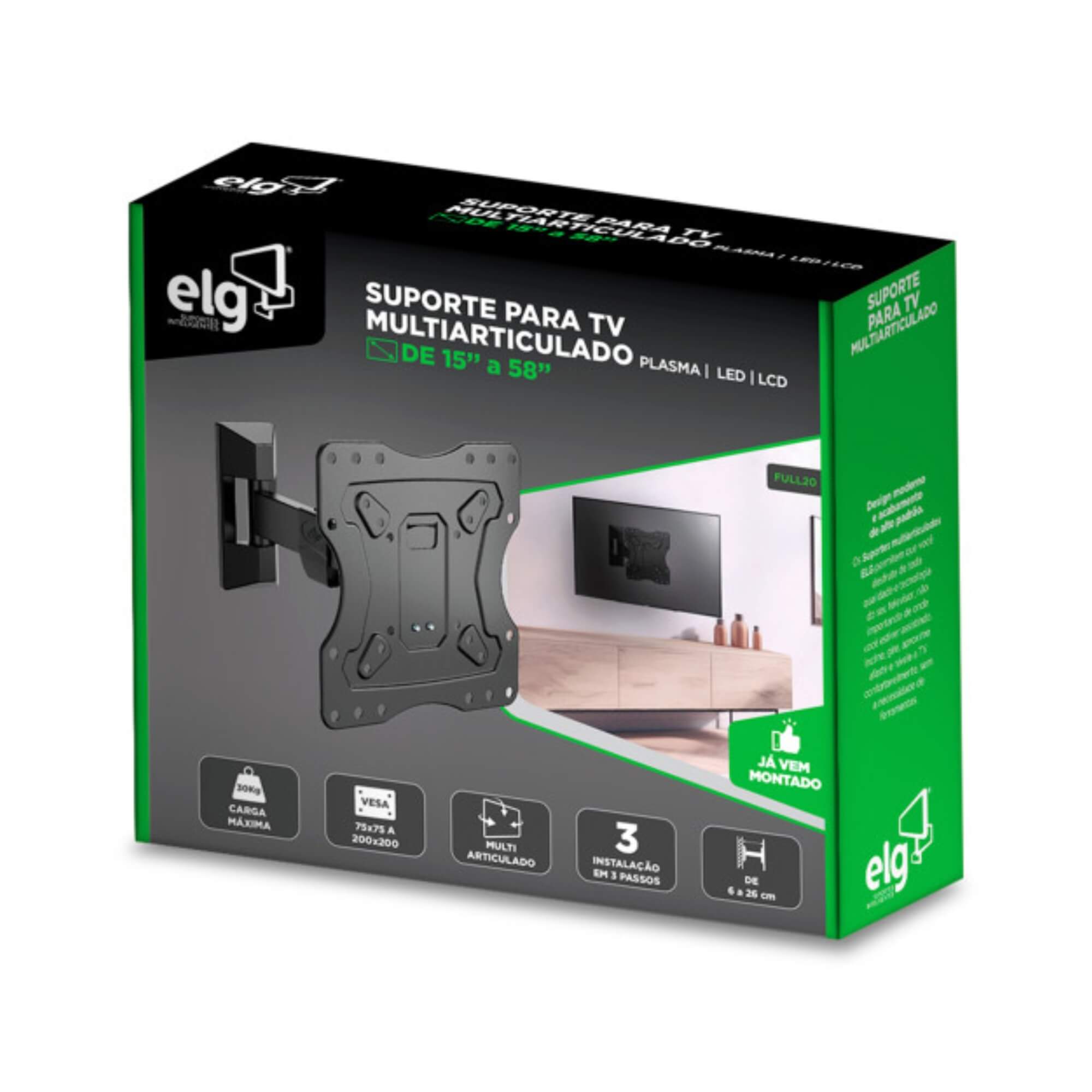 COMP Kit Antena Cabo de 2,5M + Suporte para TV Articulado 15" a 58"