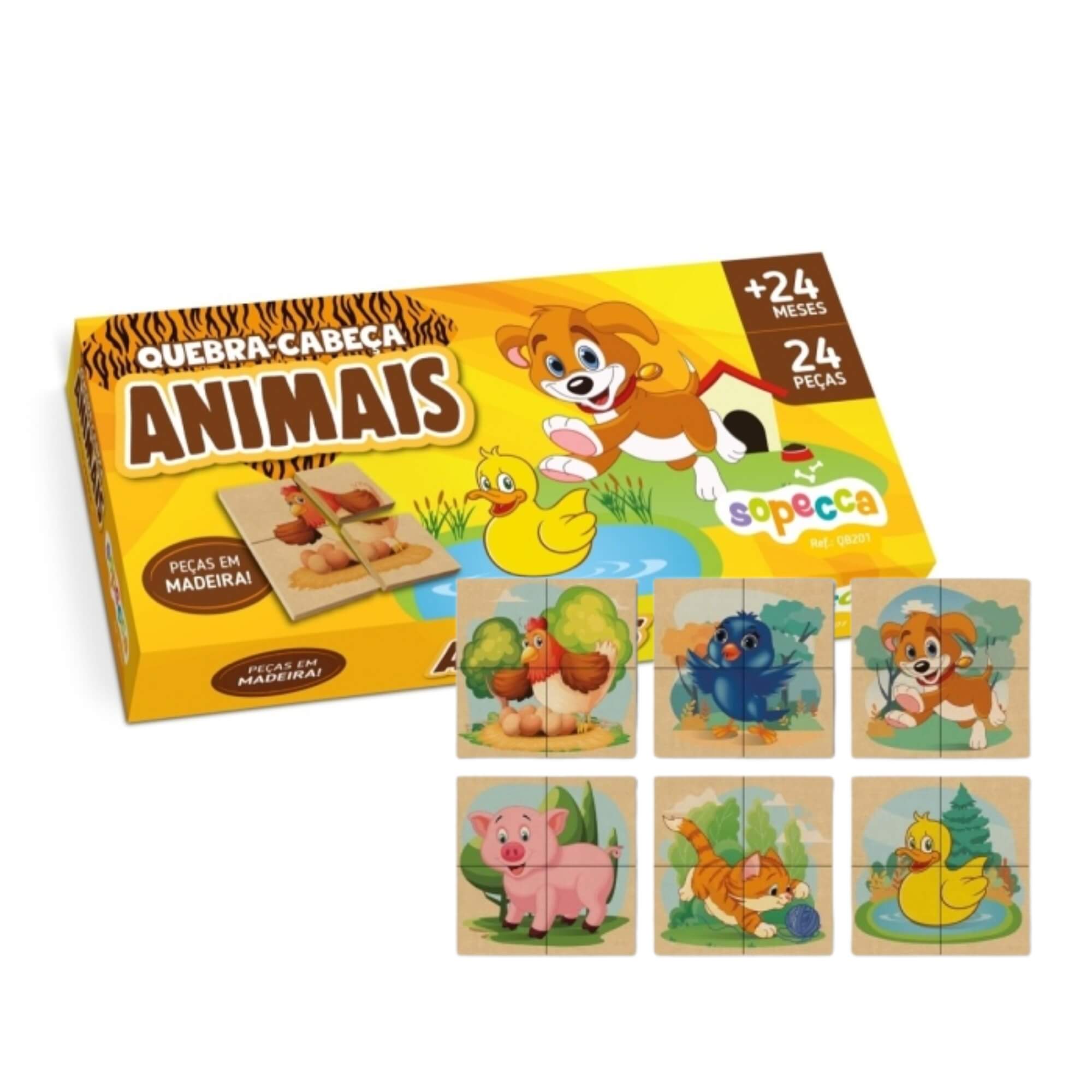 COMP Kit 3 Quebra Cabeças de Madeira Educativo Animais Dinossauro e Unicórnio 8 Peças Cada