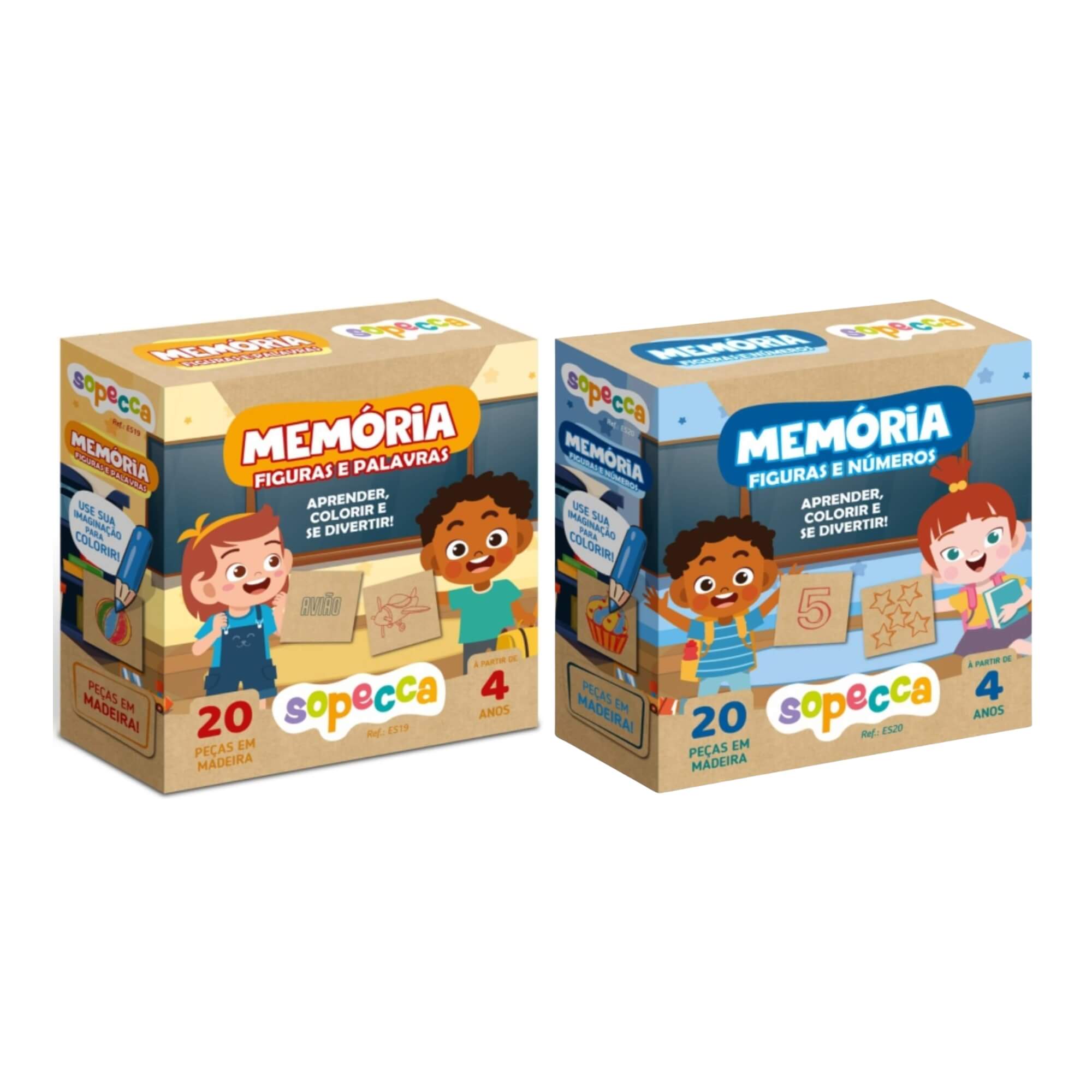 COMP Kit 2 Jogos da Memória de Madeira Associar Figuras e Palavras / Números e Quantidades - Sopecca