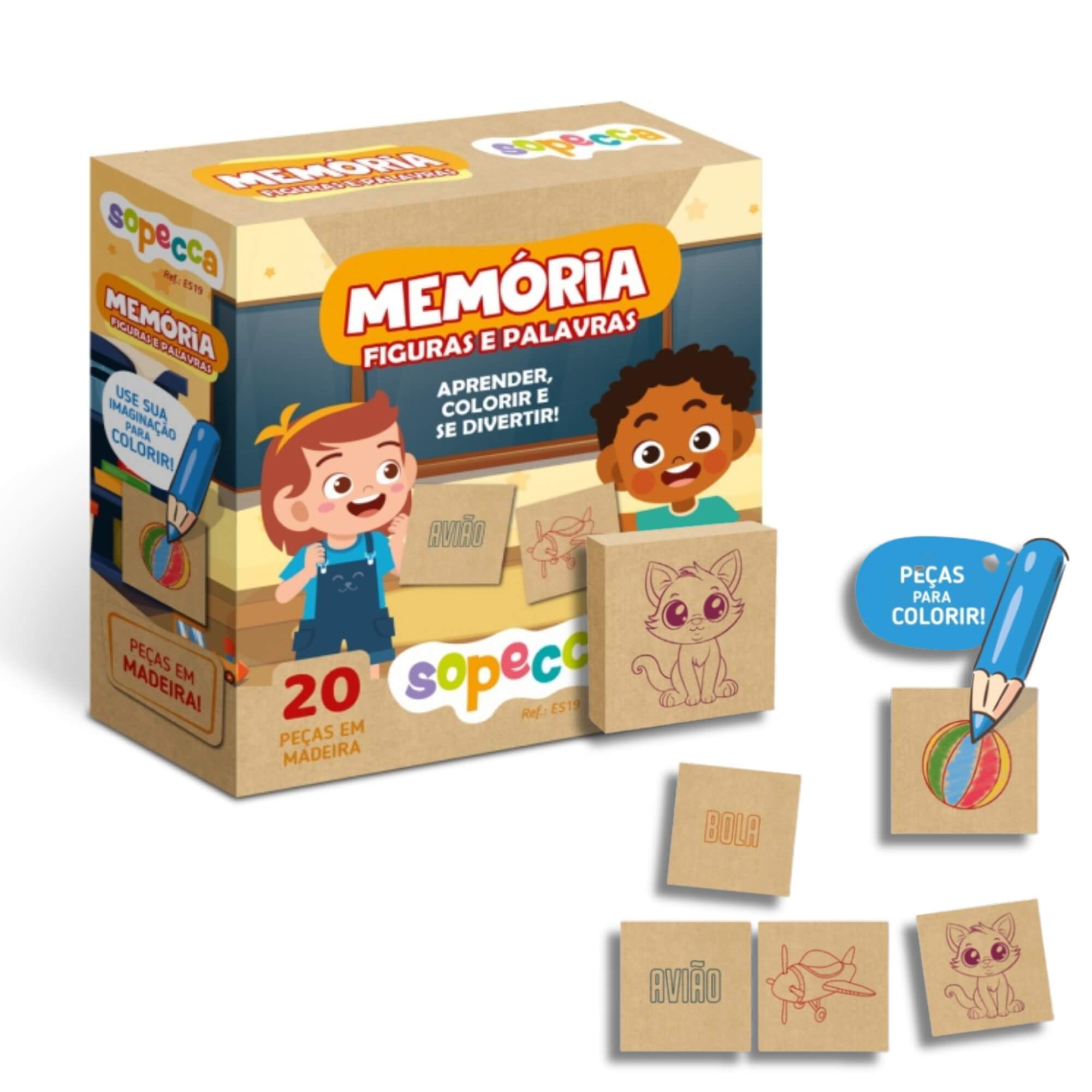 COMP Kit 2 Jogos da Memória de Madeira Associar Figuras e Palavras / Números e Quantidades - Sopecca