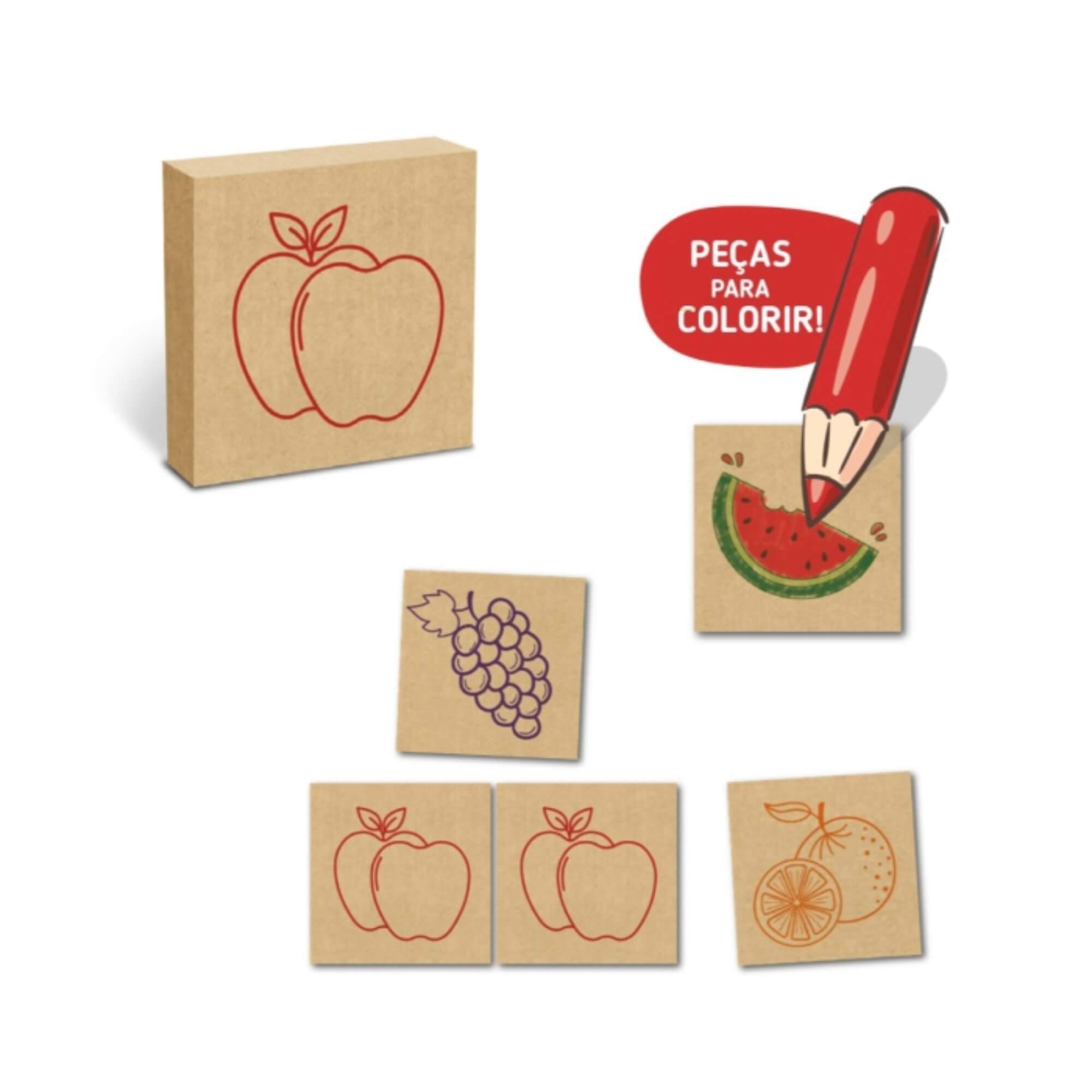 COMP Kit 2 Jogos da Memória de Madeira Educativo Animais e Frutas Para Colorir - Sopecca