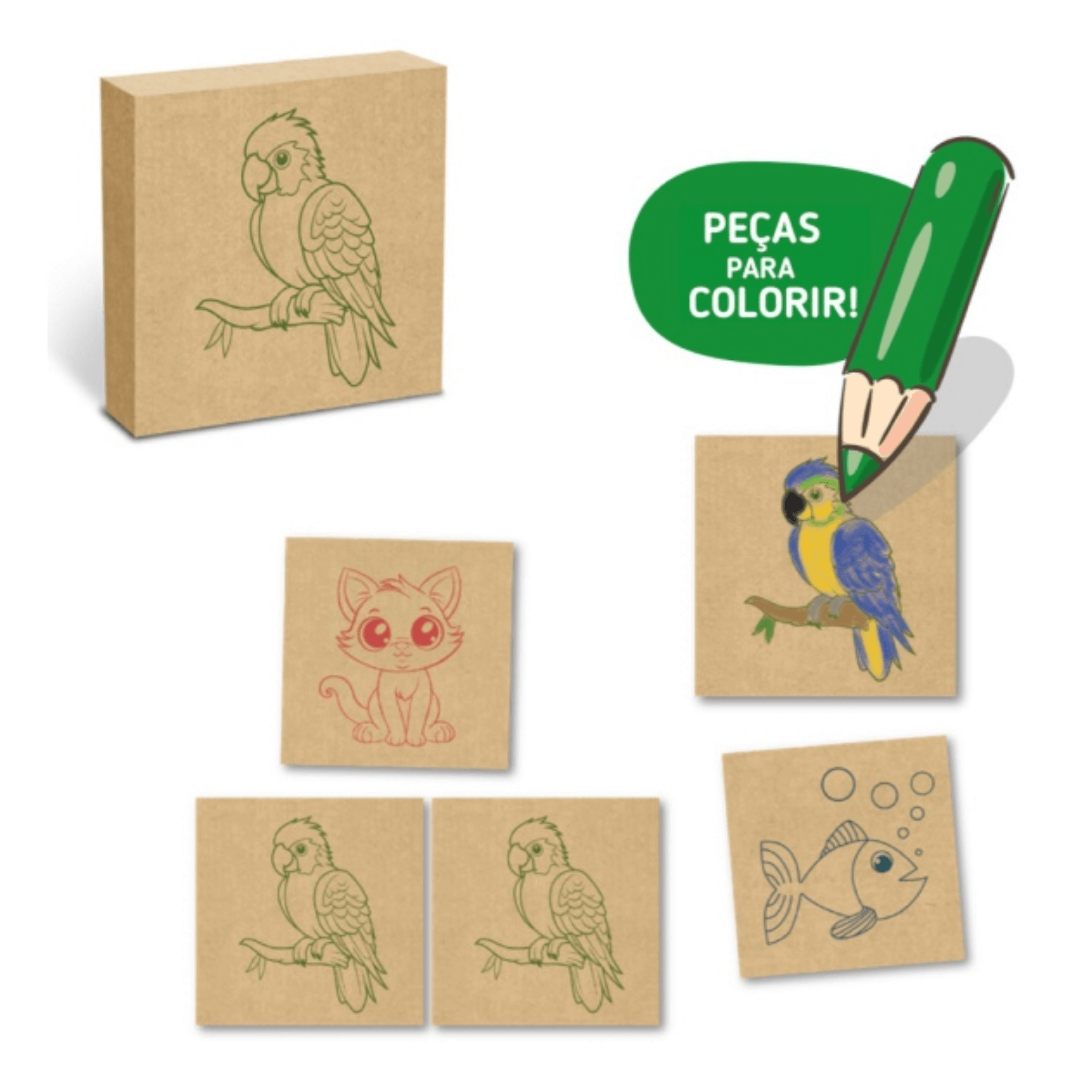 COMP Kit 2 Jogos da Memória de Madeira Educativo Animais e Frutas Para Colorir - Sopecca