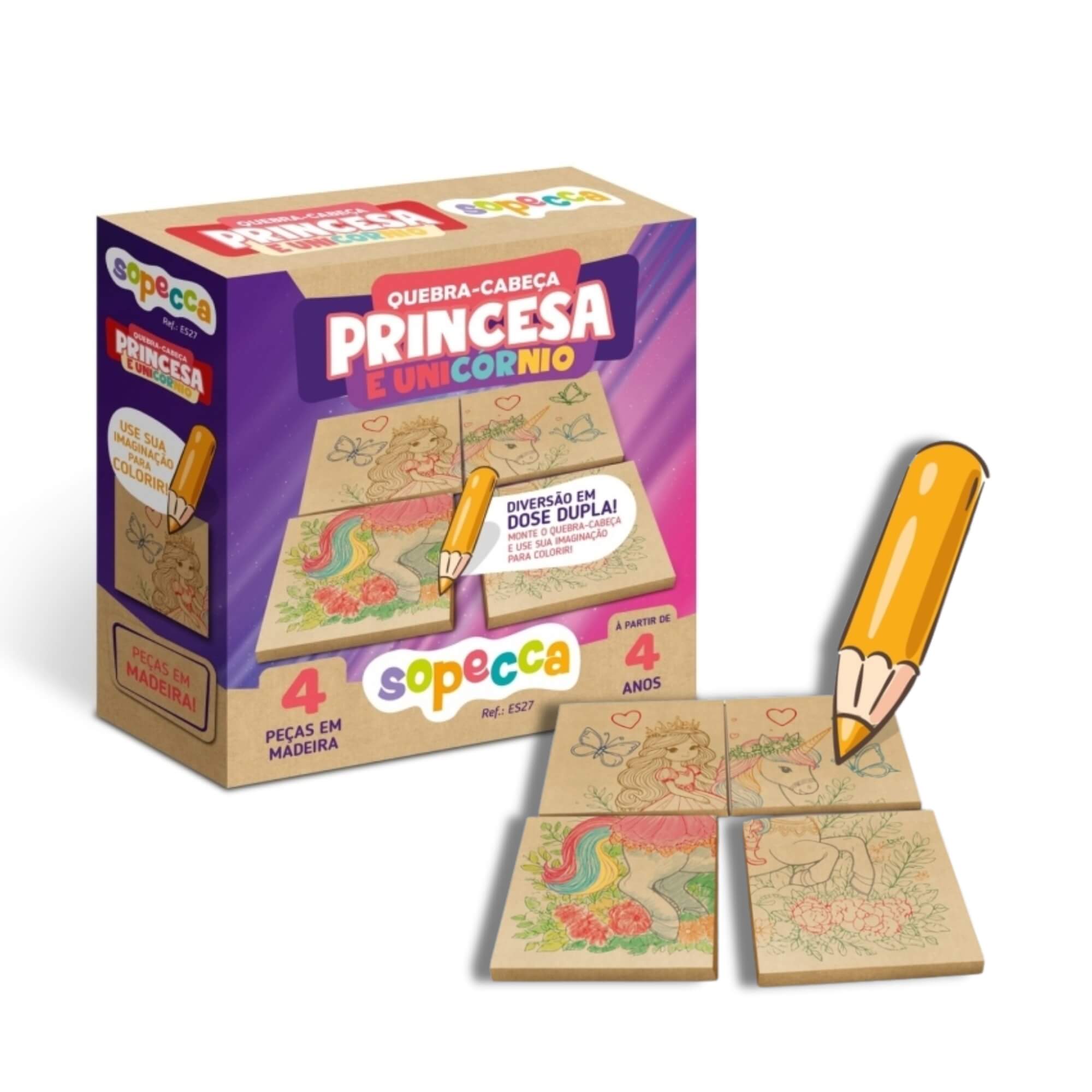 COMP Kit 3 Quebra Cabeças Para Colorir Educativo de Madeira