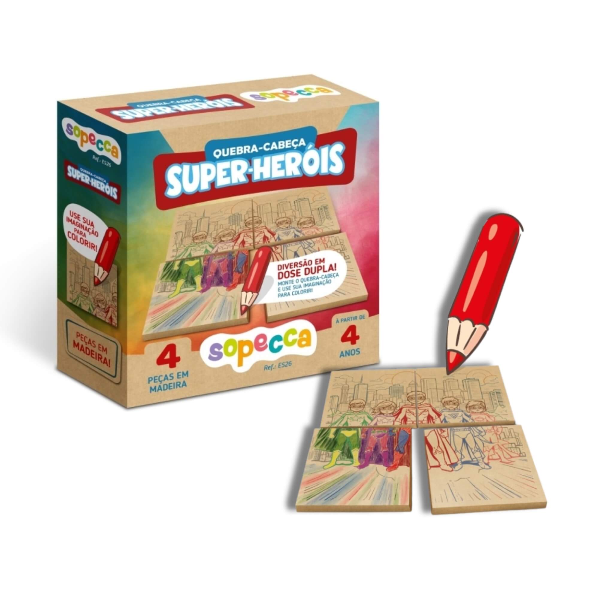 COMP Kit 3 Quebra Cabeças Para Colorir Educativo de Madeira