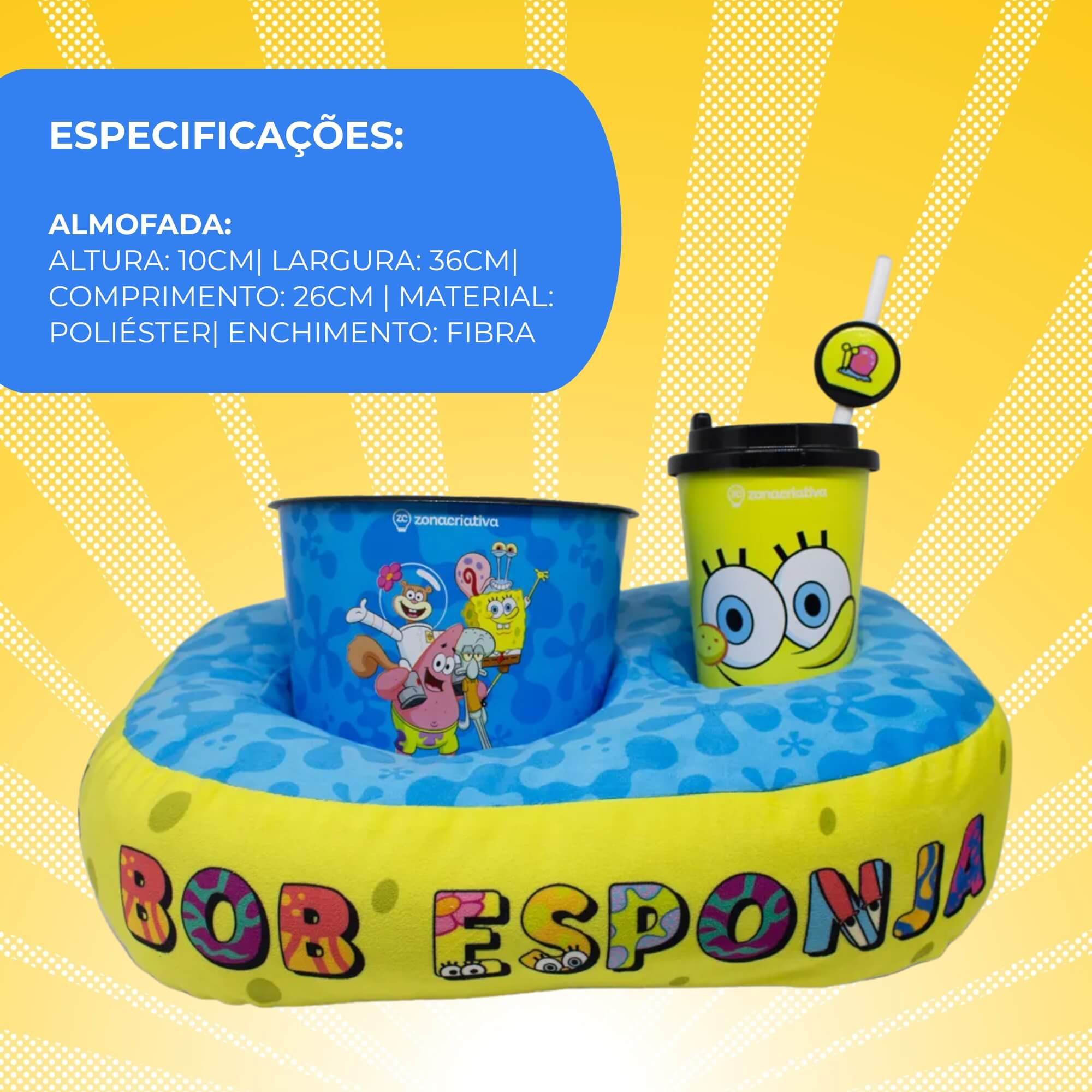 Kit Almofada Pipoca Infantil Bob Esponja Zona Criativa - 10065180